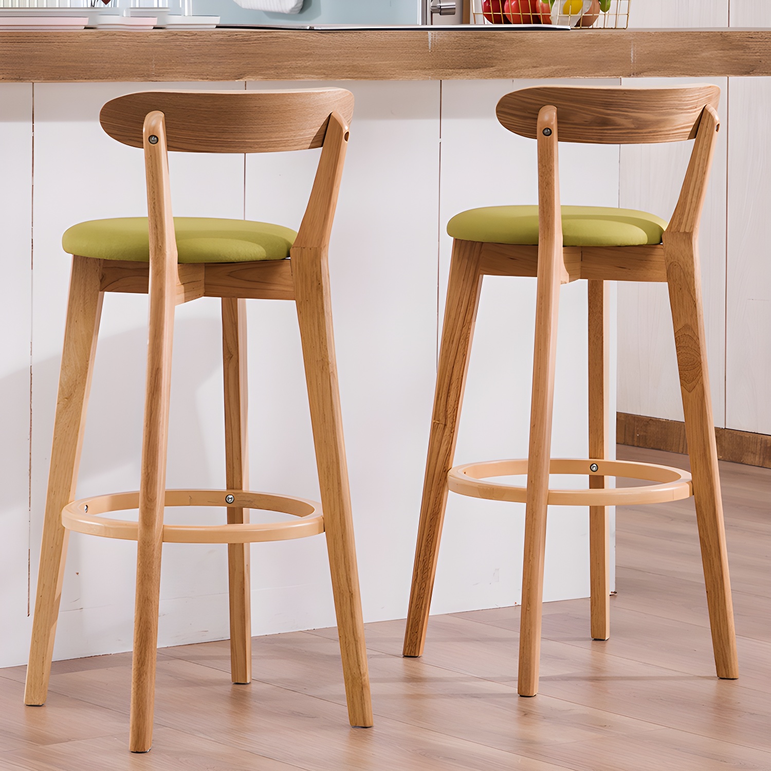 Wooden Scandinavian Style Round Bar Stool with Low Back and Beech Frame - 60 Days Warranty