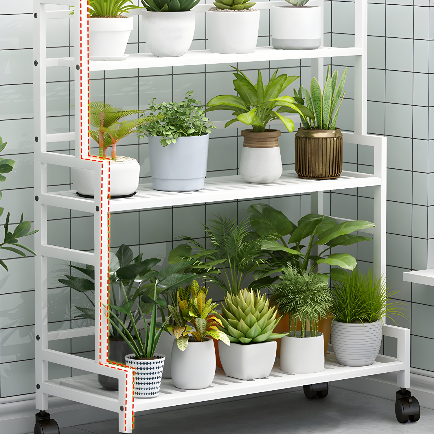 Multi-Tiered Metal Plant Stand with Wheels, Rectangular Design and Shelves Included