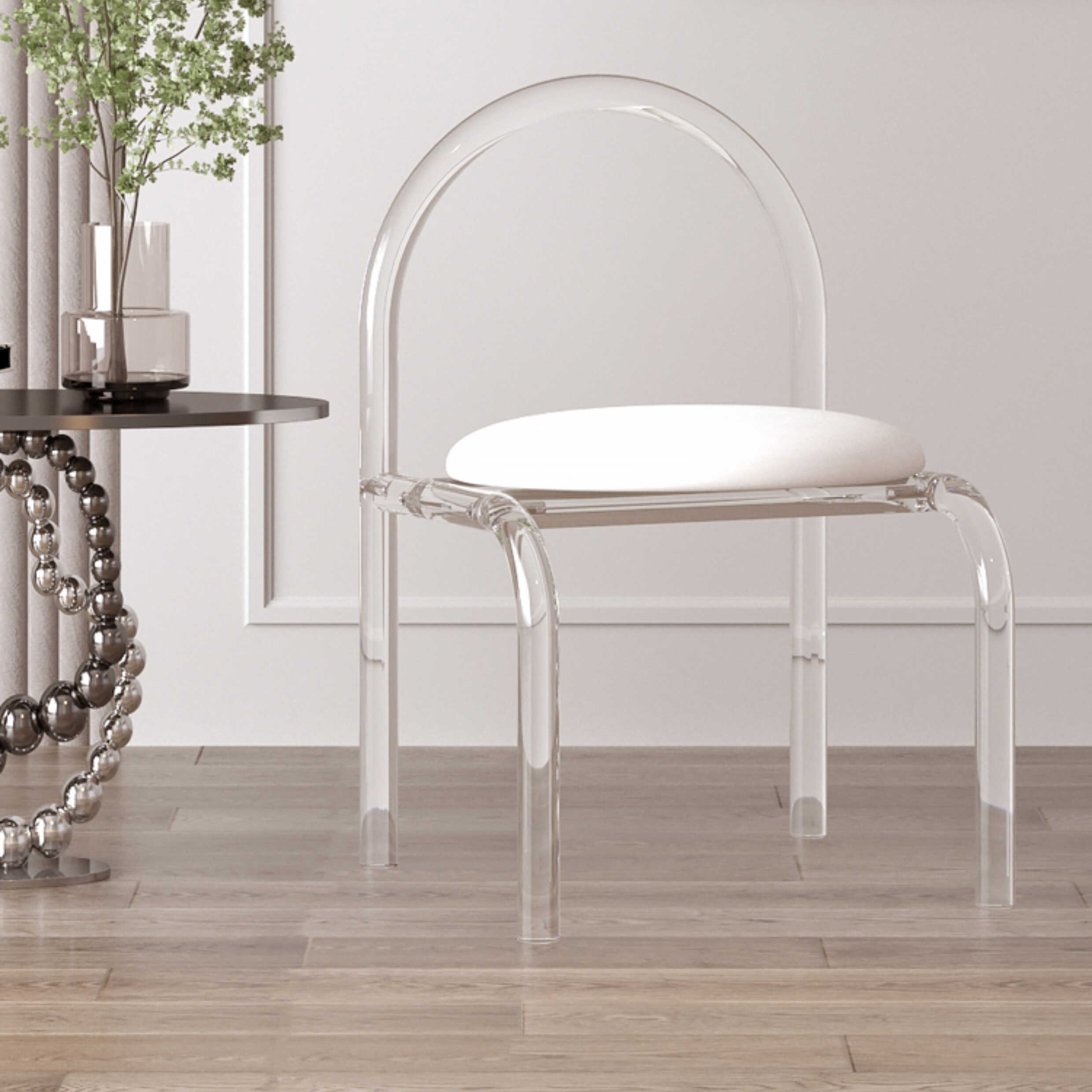 Low-Back Modern Side Chair with Open Back and Plastic Legs, Upholstered in Kitchen & Dining