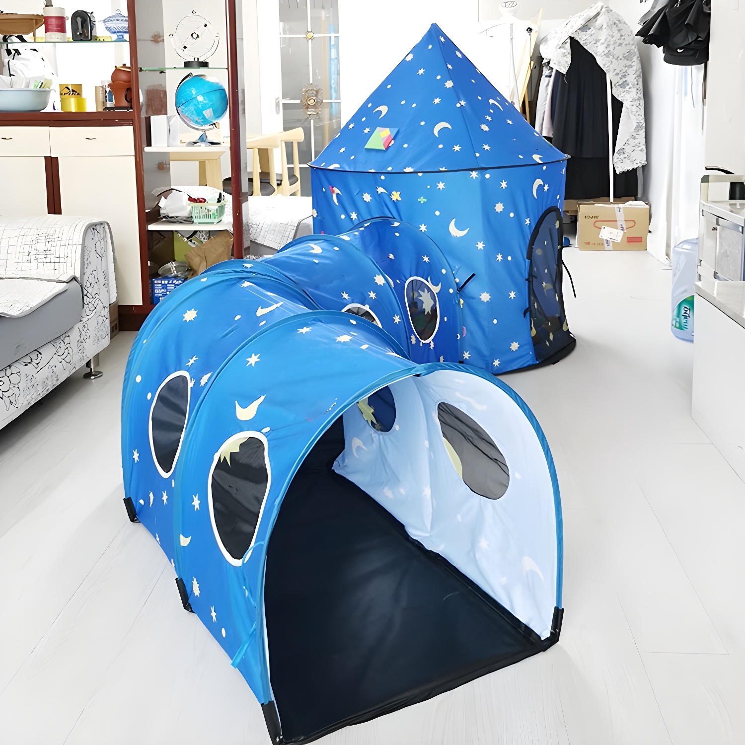 Dome Shaped Foldable Fabric Play Tunnel with Windows and Carrying Bag for Indoor/Outdoor Use
