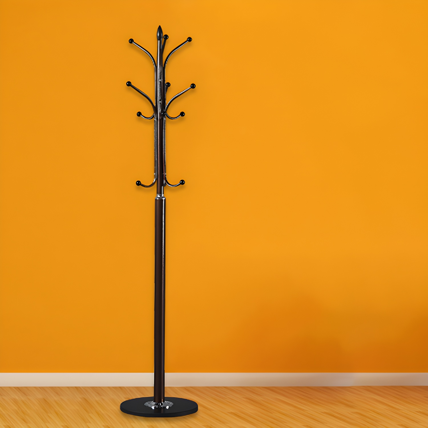 Modern Metal Coat Rack with 12 Hooks, Narrow Design, and Storage Not Included