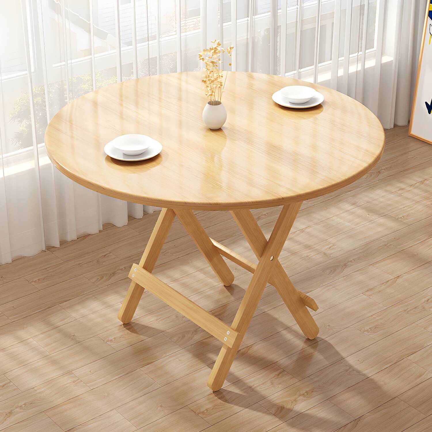 Modern Natural Wood Folding Dining Table with Legs - Seats 2