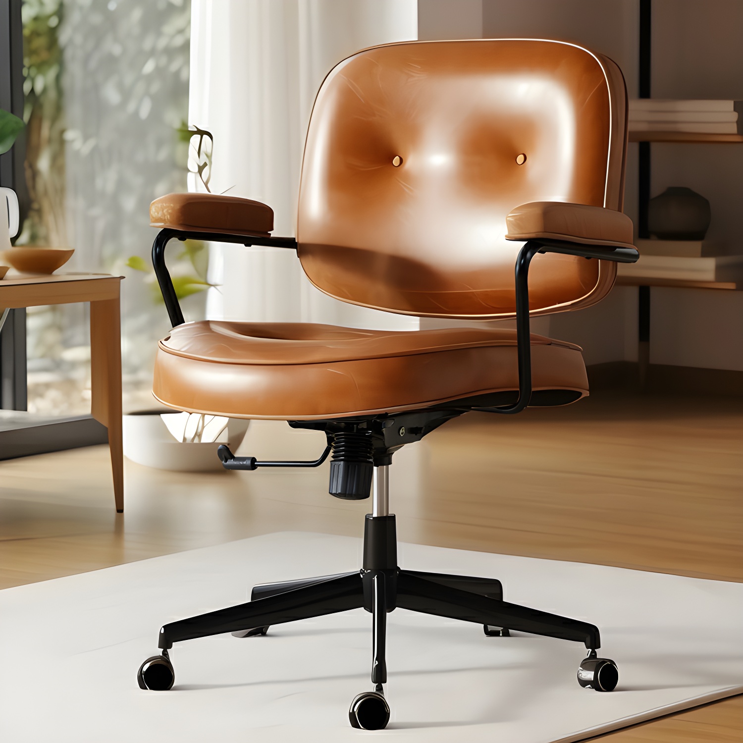 Industrial Swivel Leather Task Chair with Adjustable Seat Height & Tufted Design