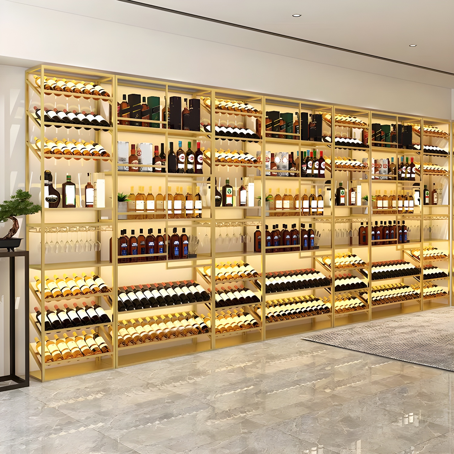 Floor Wine Rack in Metal with Multiple Size Compatibility, Holds over 25 Bottles