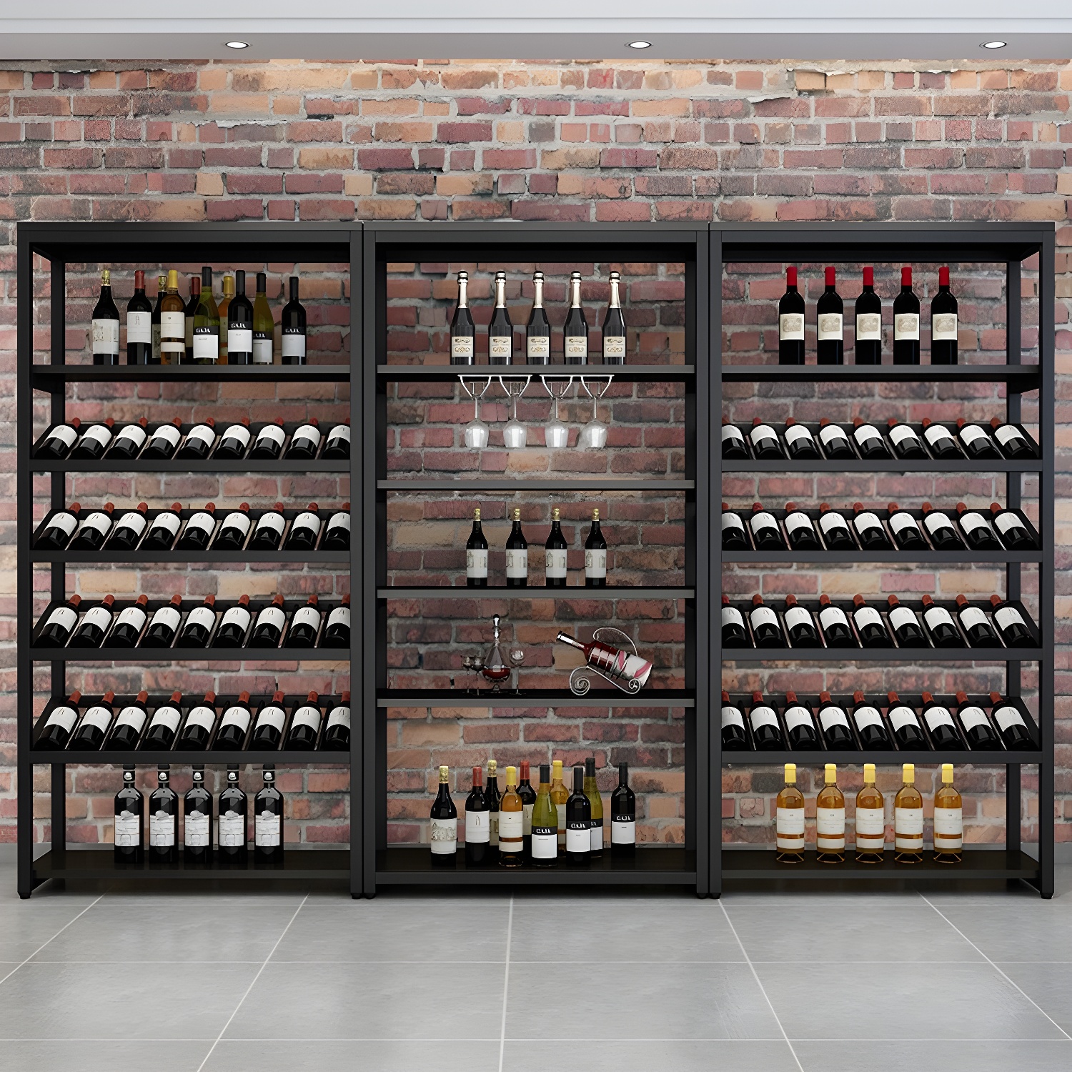 Industrial Floor Wine Rack with Stemware Capacity, Holds over 25 Bottles - 180cm Height