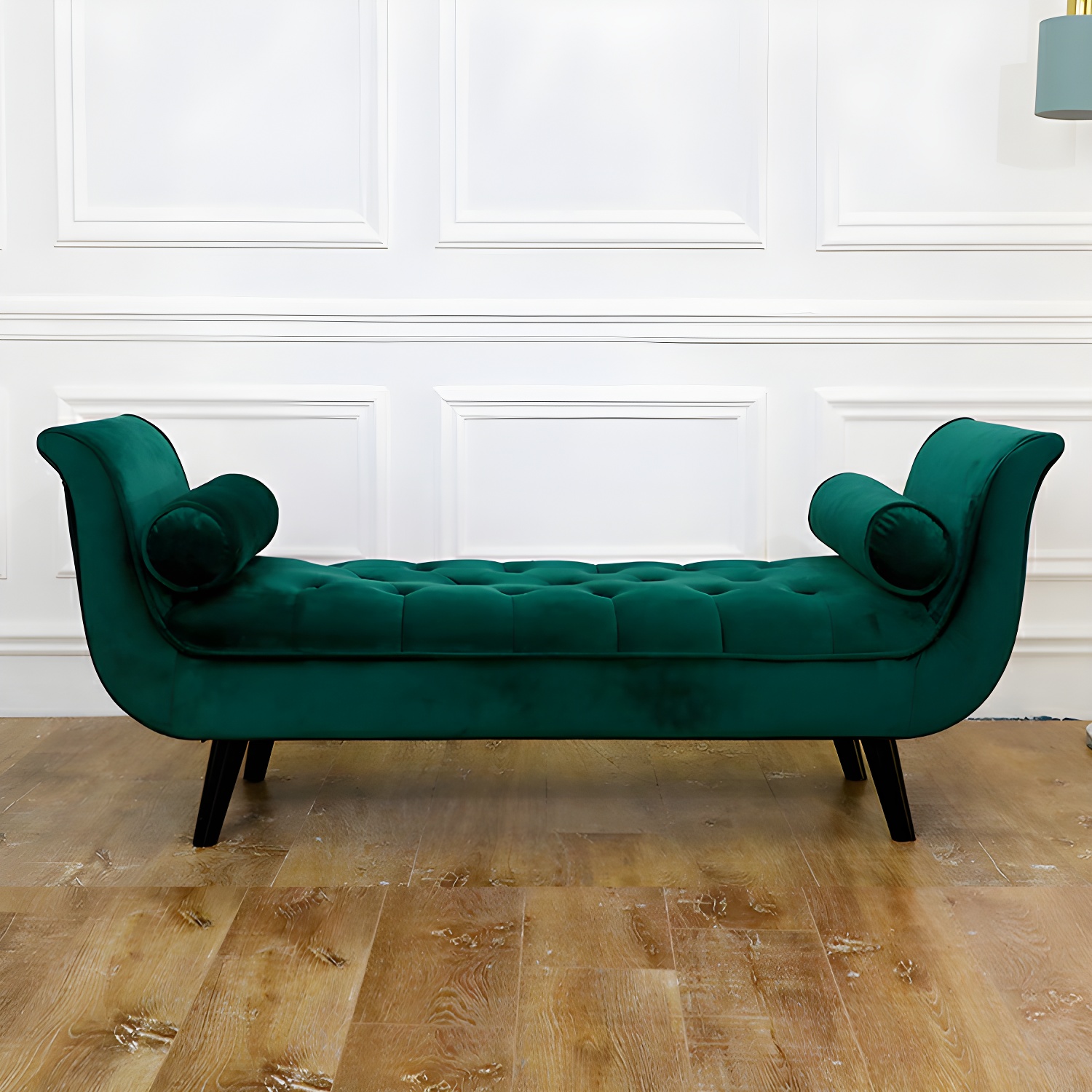 Modern Dual-Sided Arm Chaise Lounge with Flared Arms and Tufted Design in Solid Colour