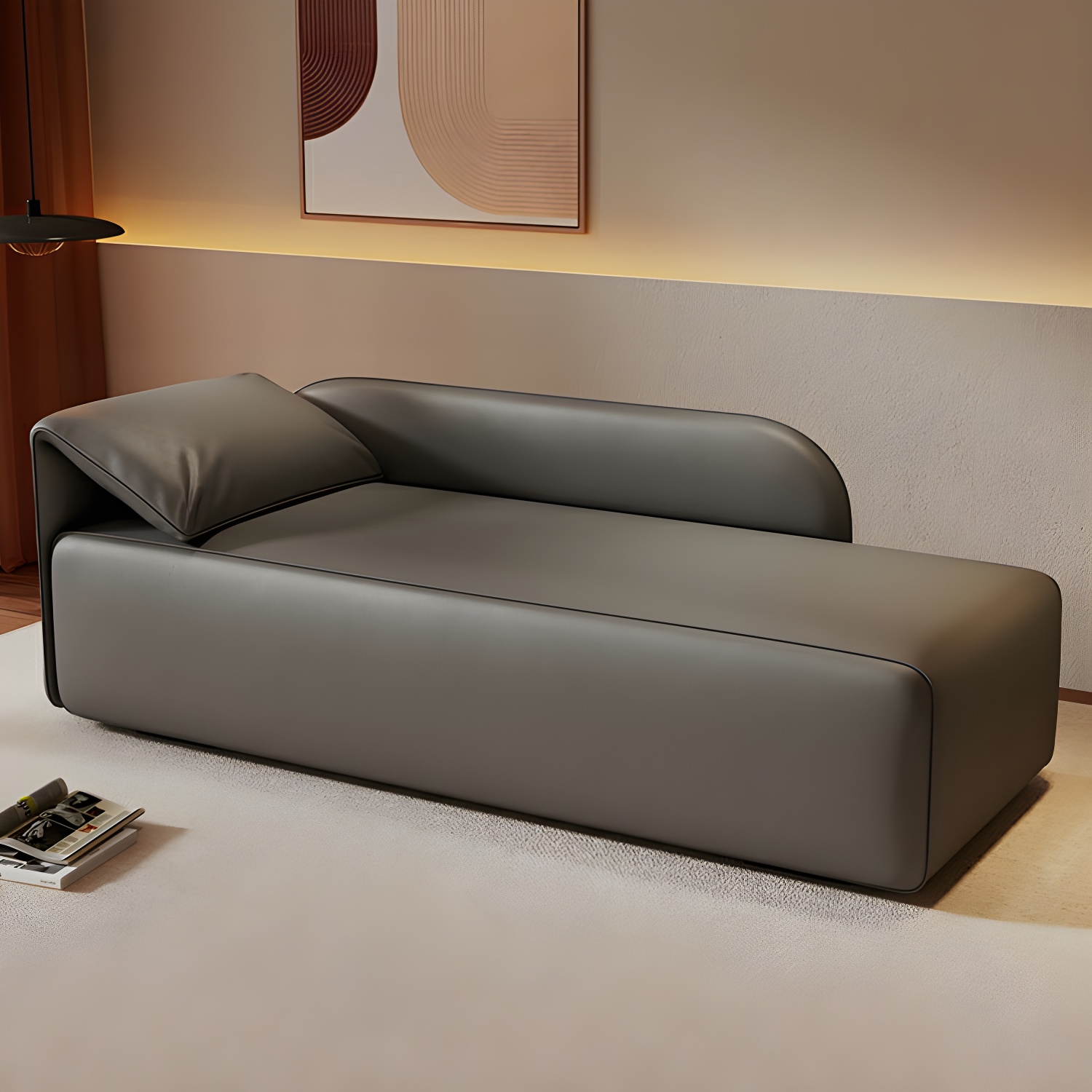 Modern Chaise Lounge with Wooden Frame, Black Legs, and Pillow Top Arm