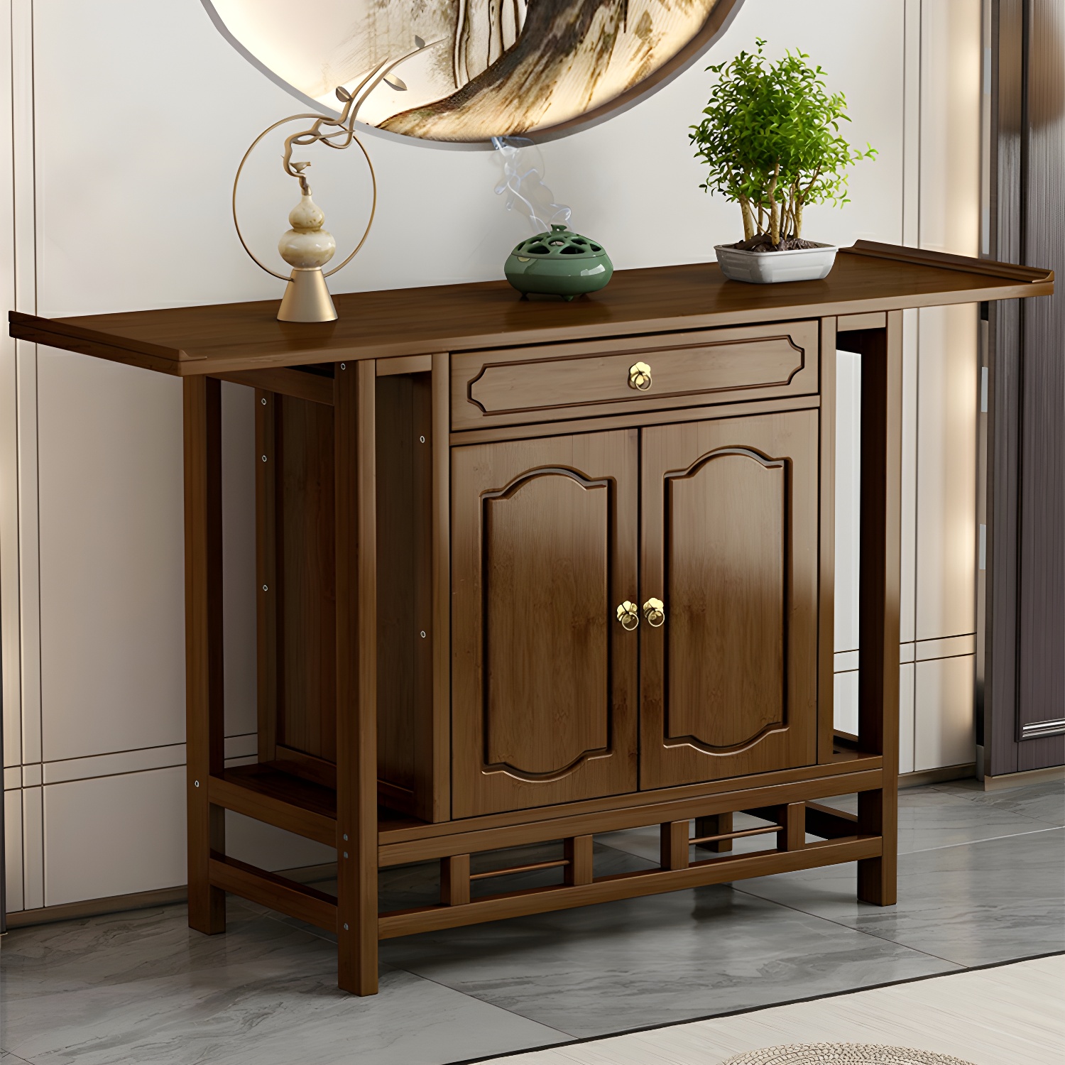 Modern Brown Wood Console Table with Drawers included, Scratch and Stain Resistant