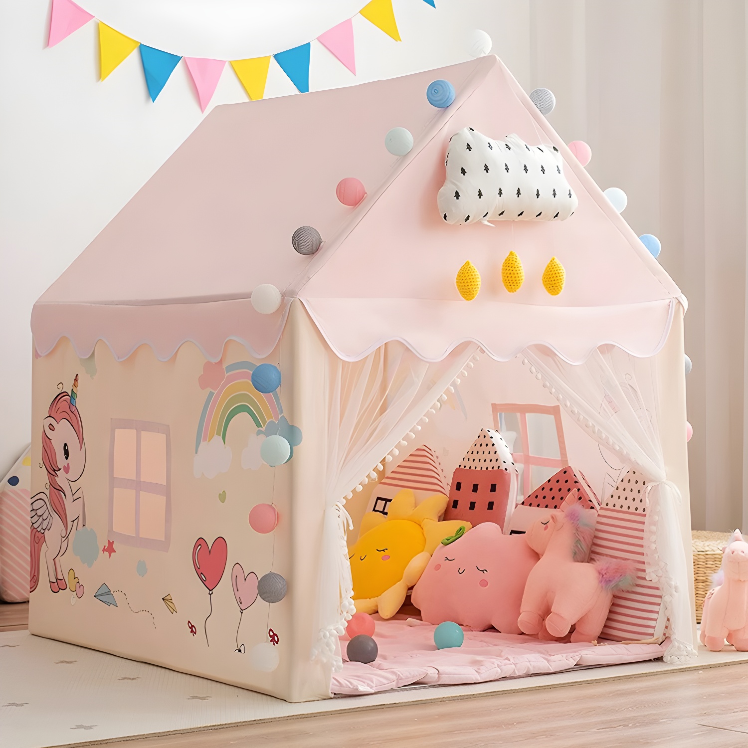 Foldable Space-themed Play Tent with Windows and Tent Poles included for Indoor/Outdoor Use