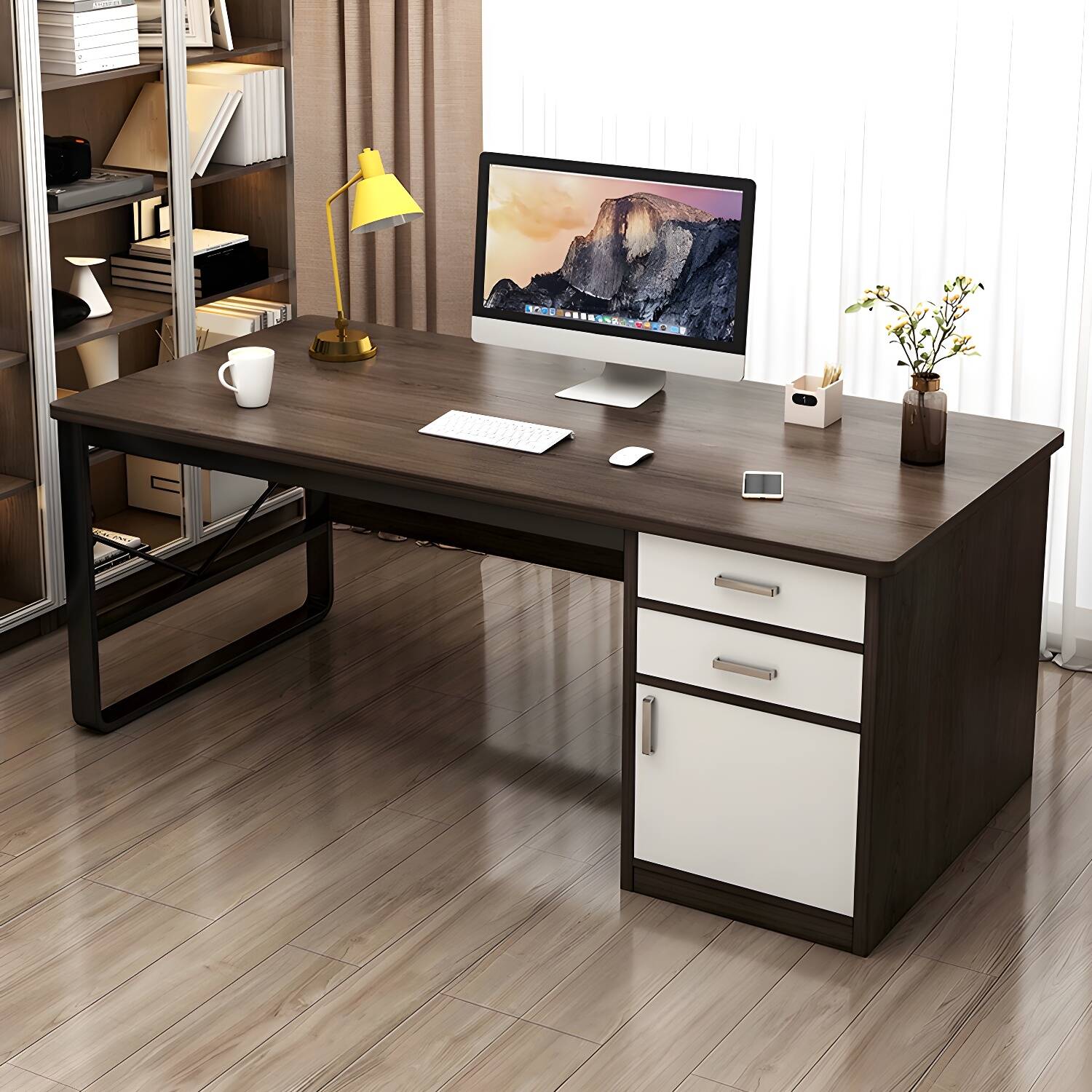 Traditional Executive Desk with Wood Pedestal Base and Drawers Included