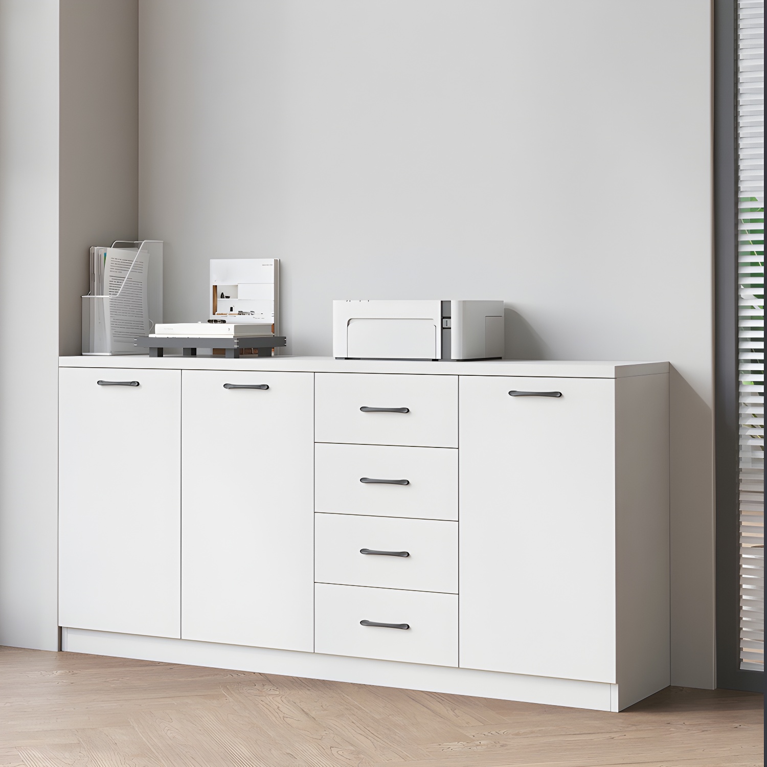 Elegant Wood Lateral File Cabinet with Shelves & Self-Close Drawers