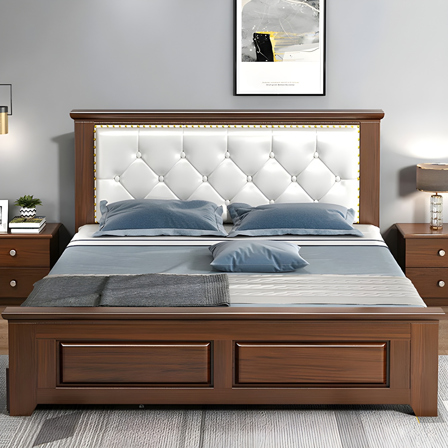 Contemporary Brown Upholstered Panel Bed with Tufted Headboard for Bedroom