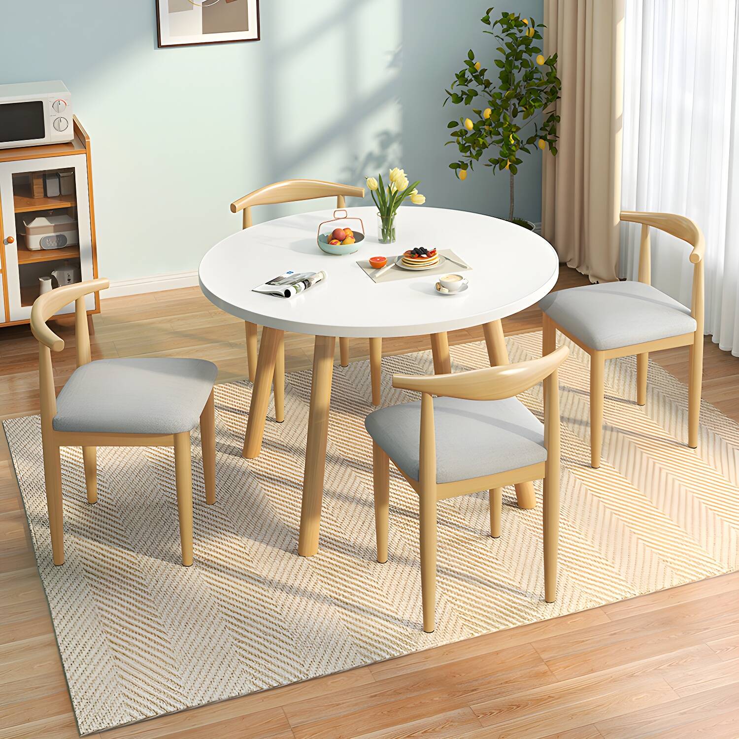 Round Wood Dining Set in Natural Pine - Modern Style Furniture with Standard Height