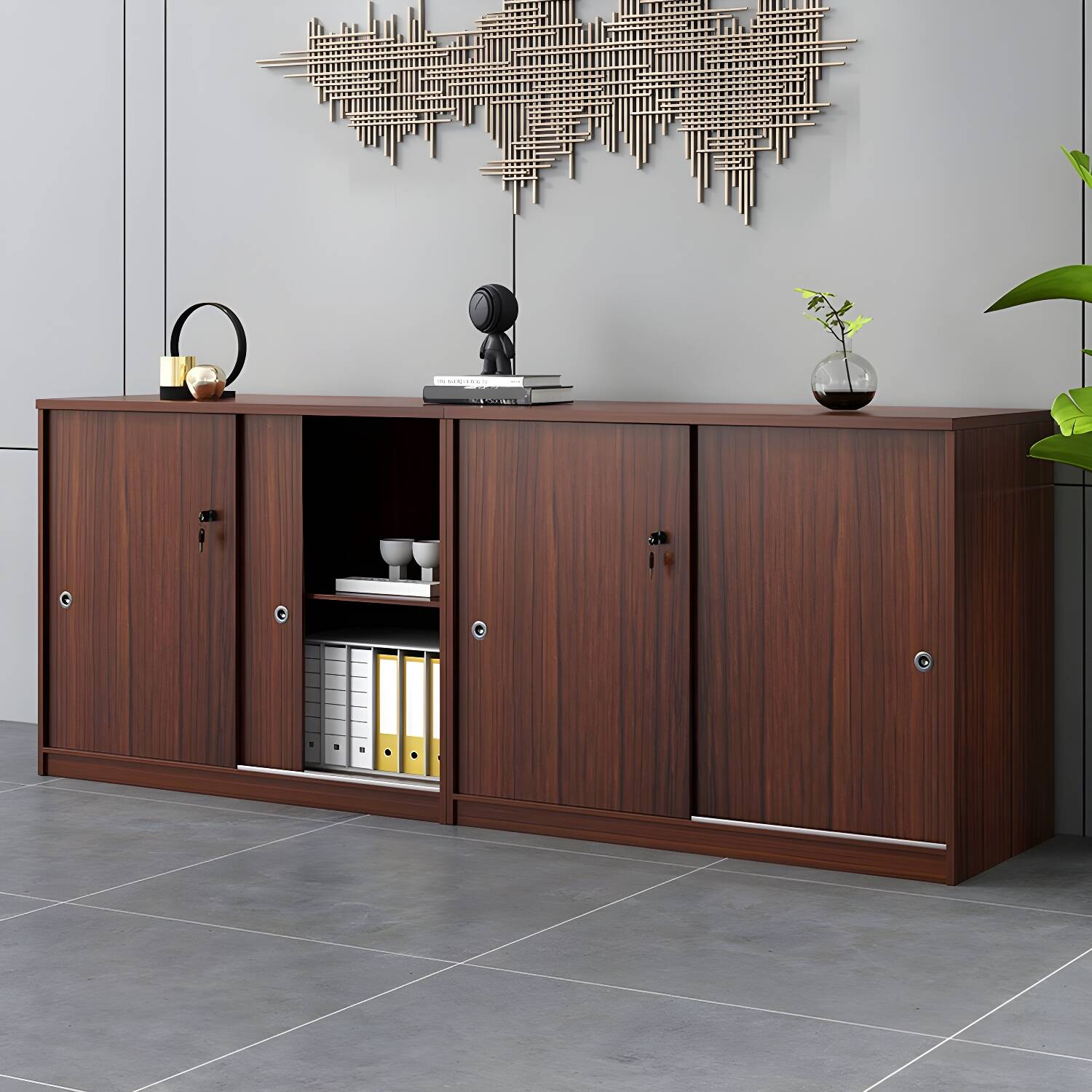 Modern Wood Lateral File Cabinet with 2 Locking Drawers & Shelves Included