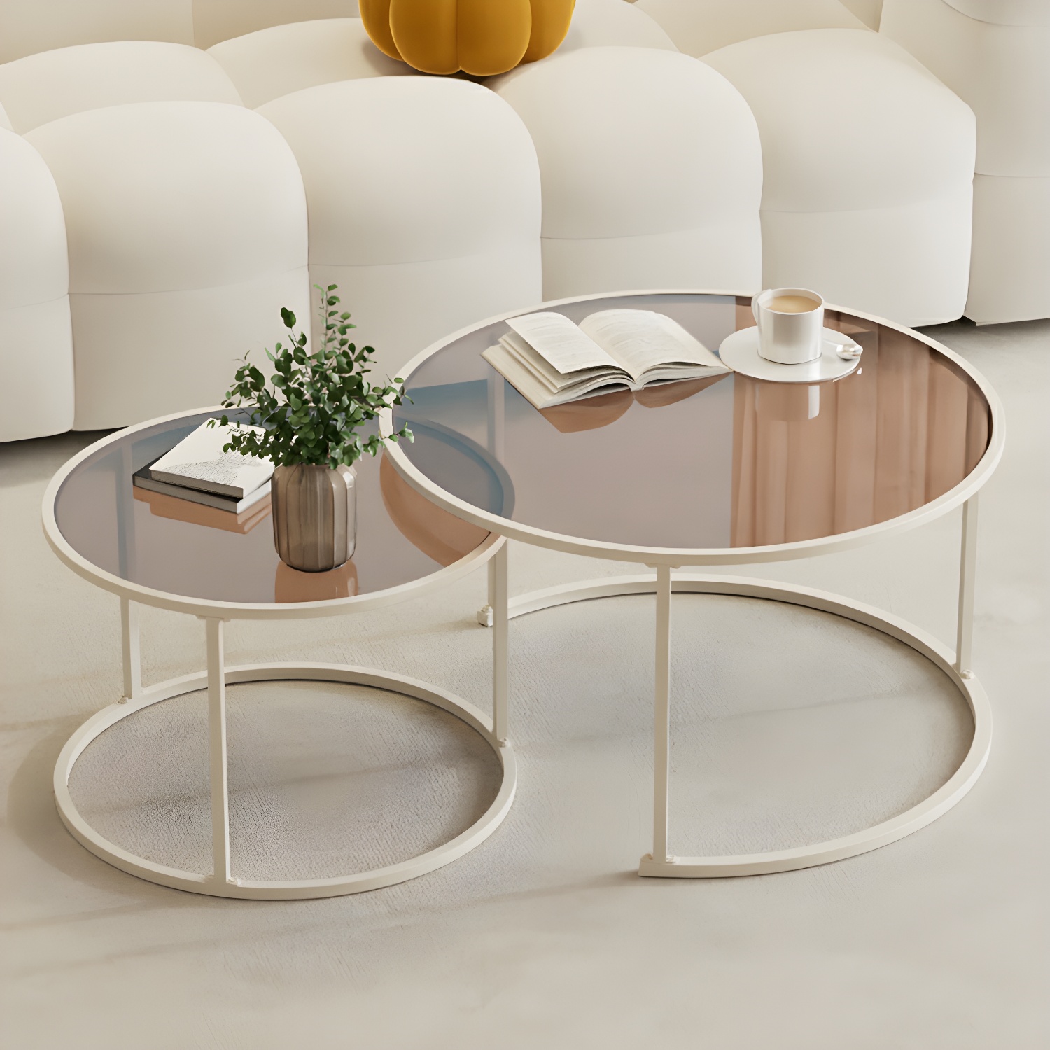 Modernism Round Metal Coffee Table with Standard Top Height and Non-Foldable Frame Base