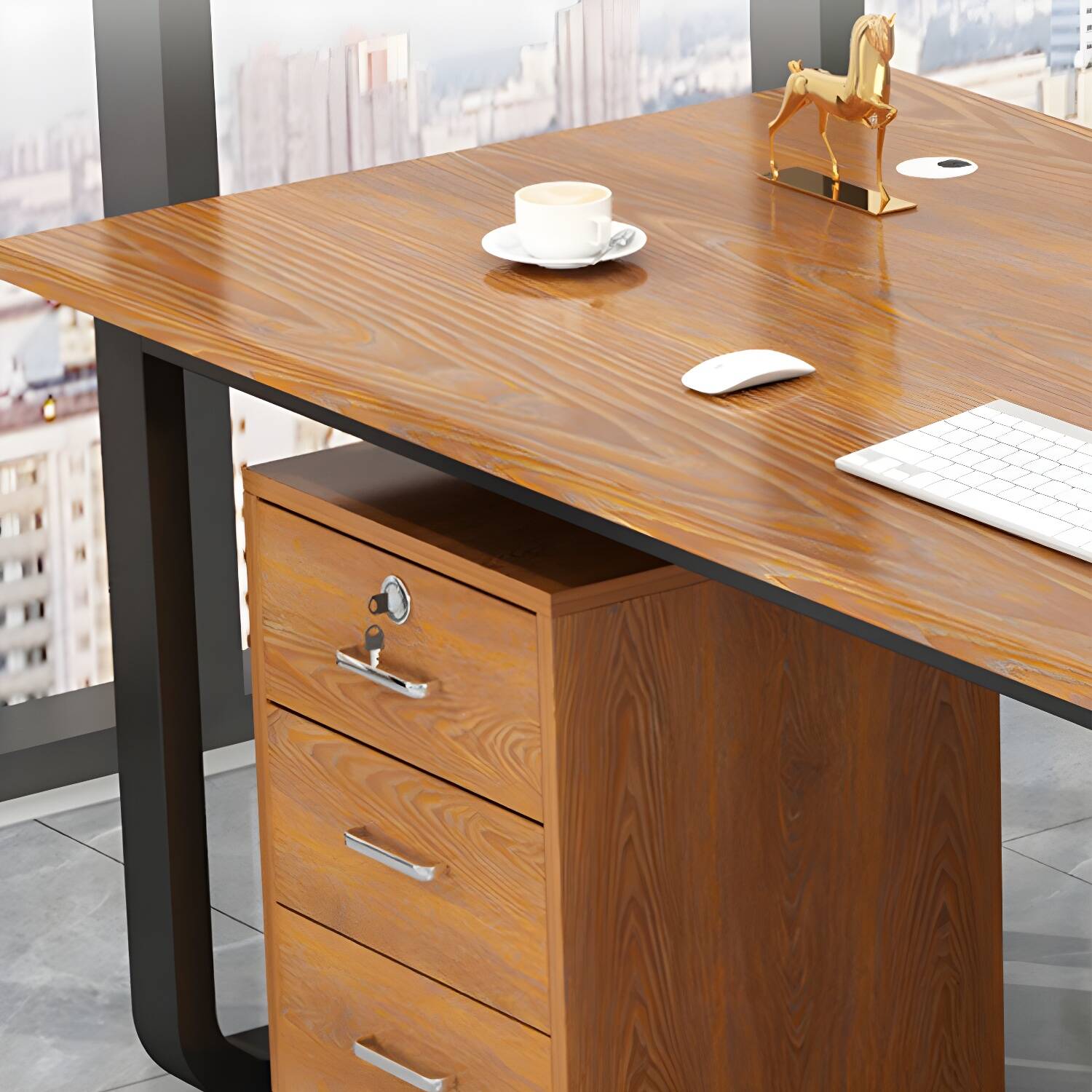 Modern Wood Office Storage Cabinet with 3 Drawers and Casters Included