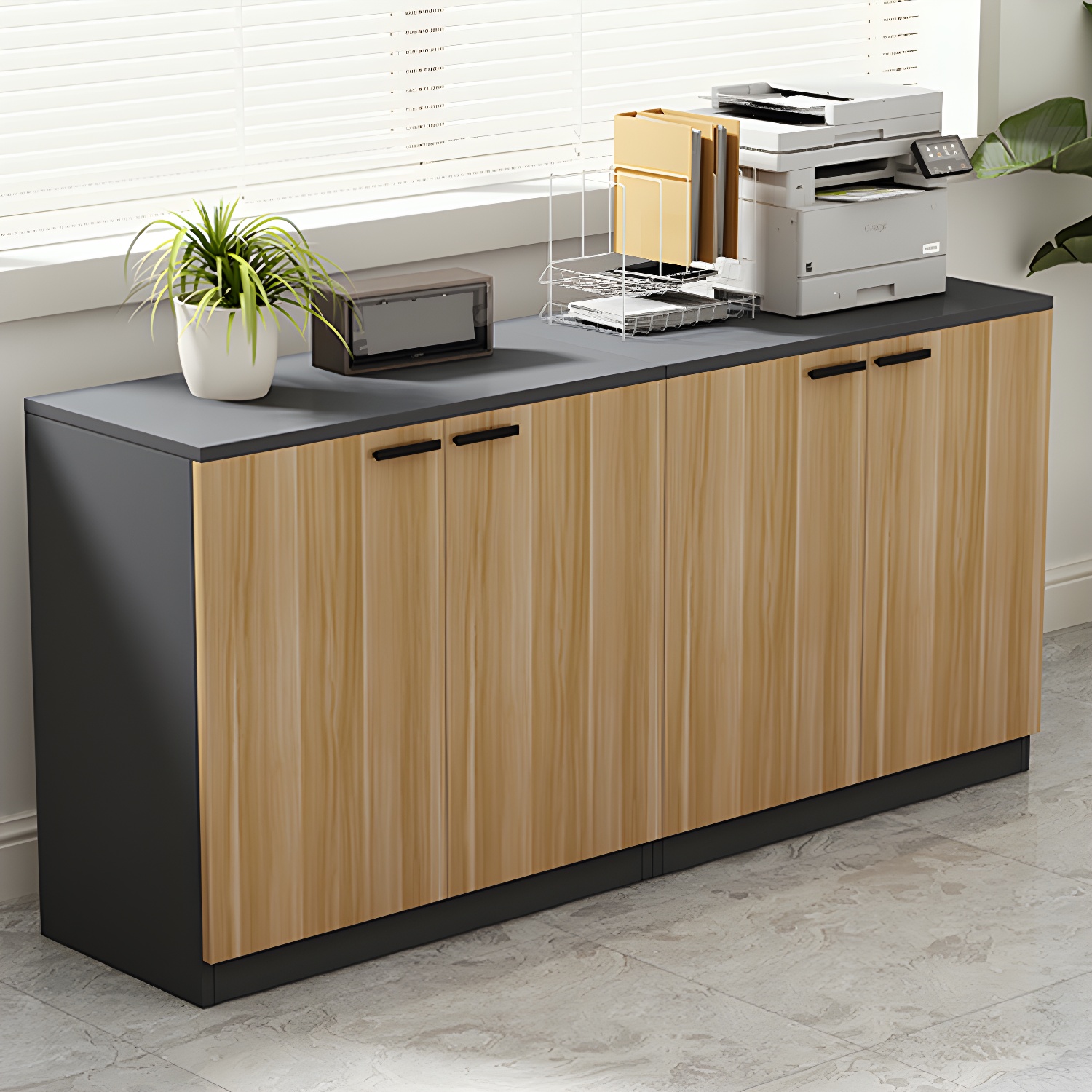 Modern Wood Credenza with Stylish Hinges Door, Built-in Cabinet and Stain Resistant Shelves