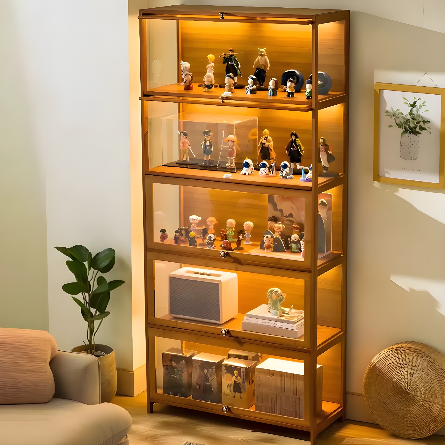 Natural Bamboo Display Stand with Cabinet and No Distressing