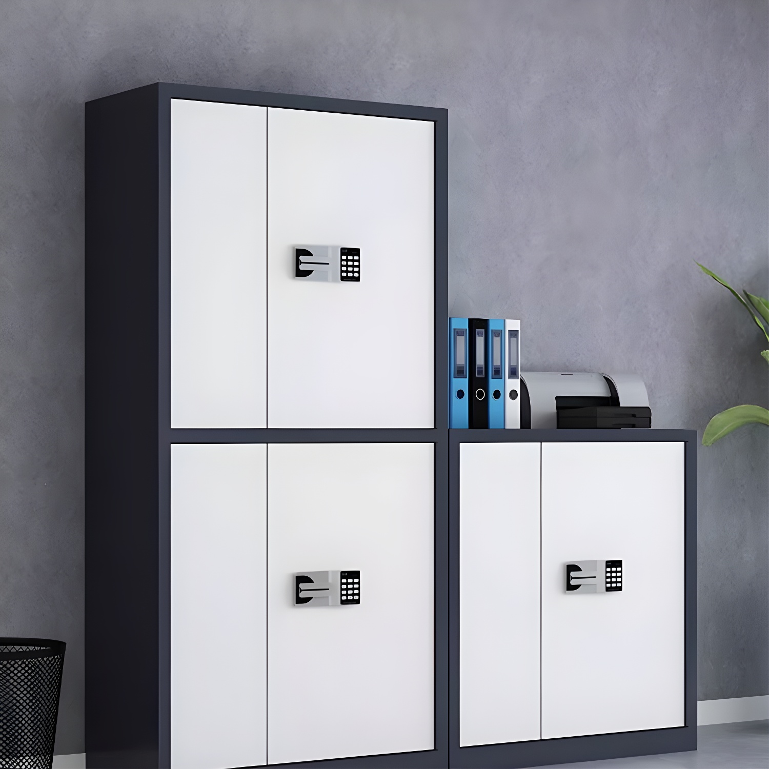 Fireproof Steel Modern Vertical Filing Cabinet with Lock, 2 Drawers & Shelves Included