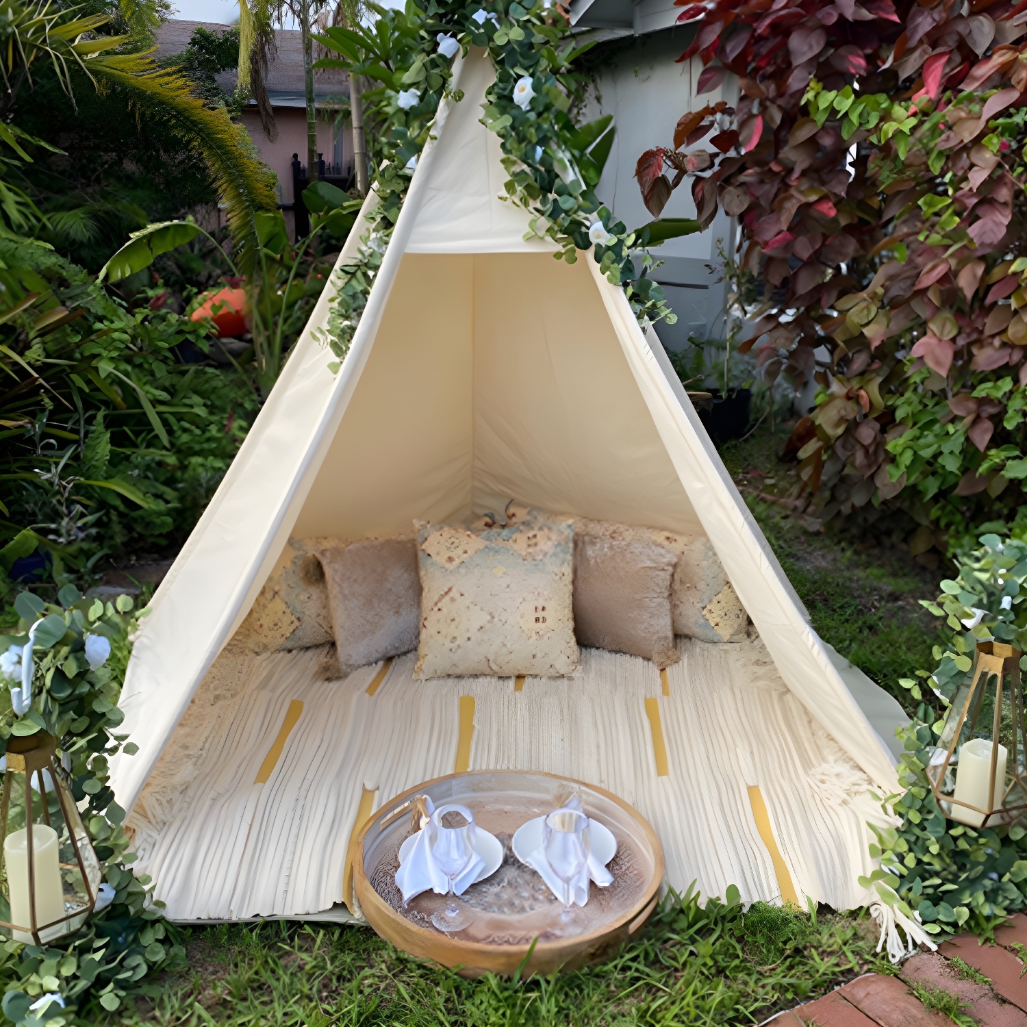 Modern Triangle Play Tent with Lights Included for Indoor/Outdoor Use