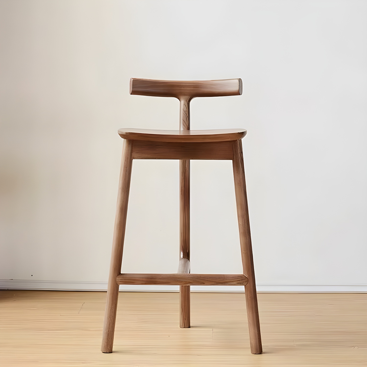 Ash Wood Low Back Bar Stool with Tripod Base, Armless and Stylish Design