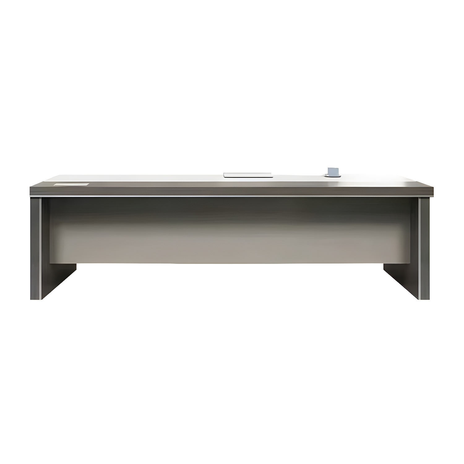 Modern Executive Desk with Gray Wood L-Shape Desk, Pedestal Base, and Cable Management