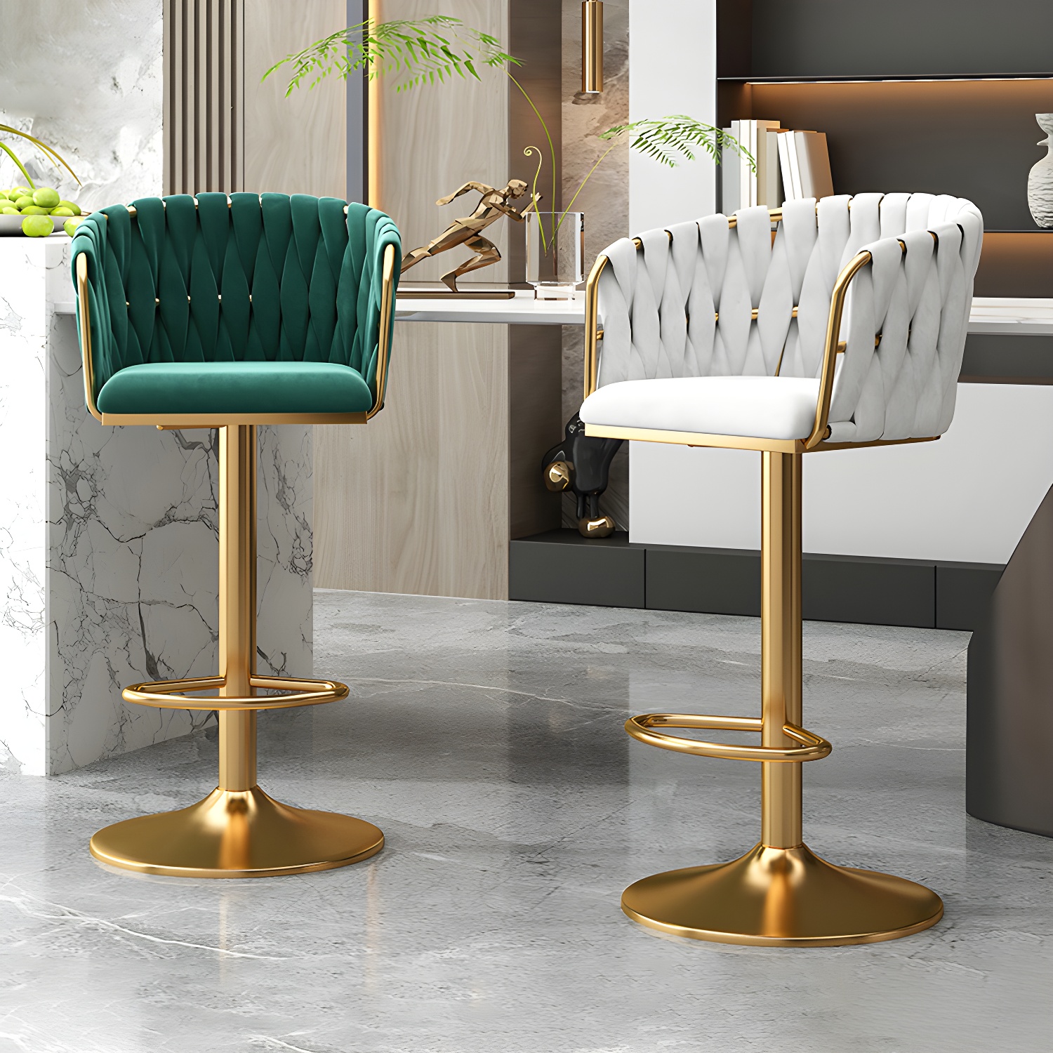 Elegant Velvet Upholstered Swivel Bar Stool with Adjustable Height and Low Back