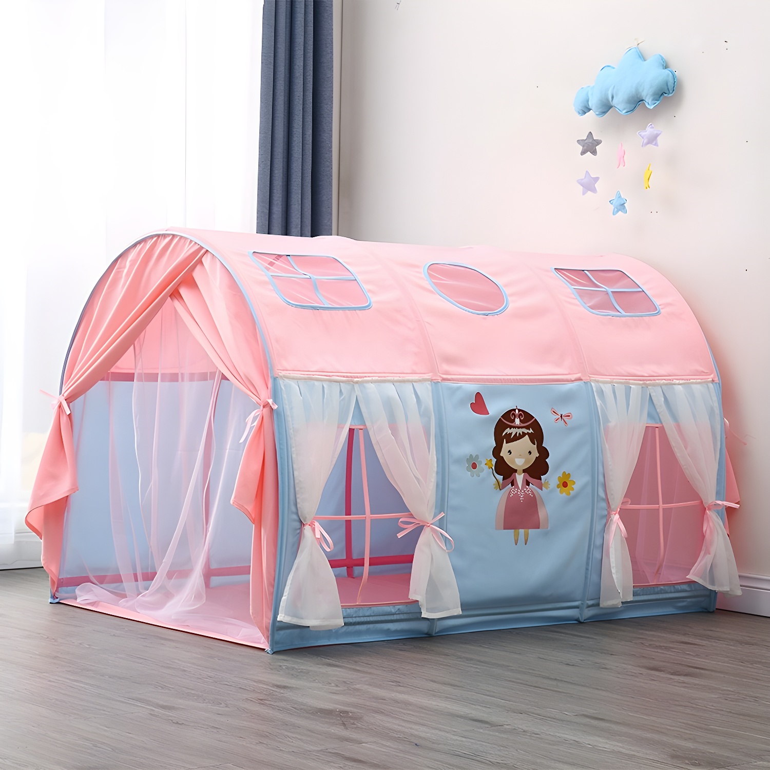 Cozy Fabric Play Tent with Skylight and Lights, Perfect Indoor Hideout for Kids