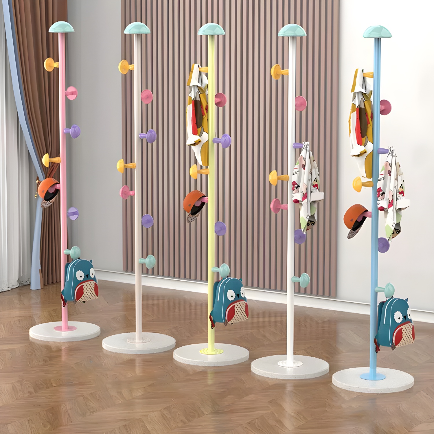 Modern Metal Coat Rack with Hooks Included and Non-Upholstered Design