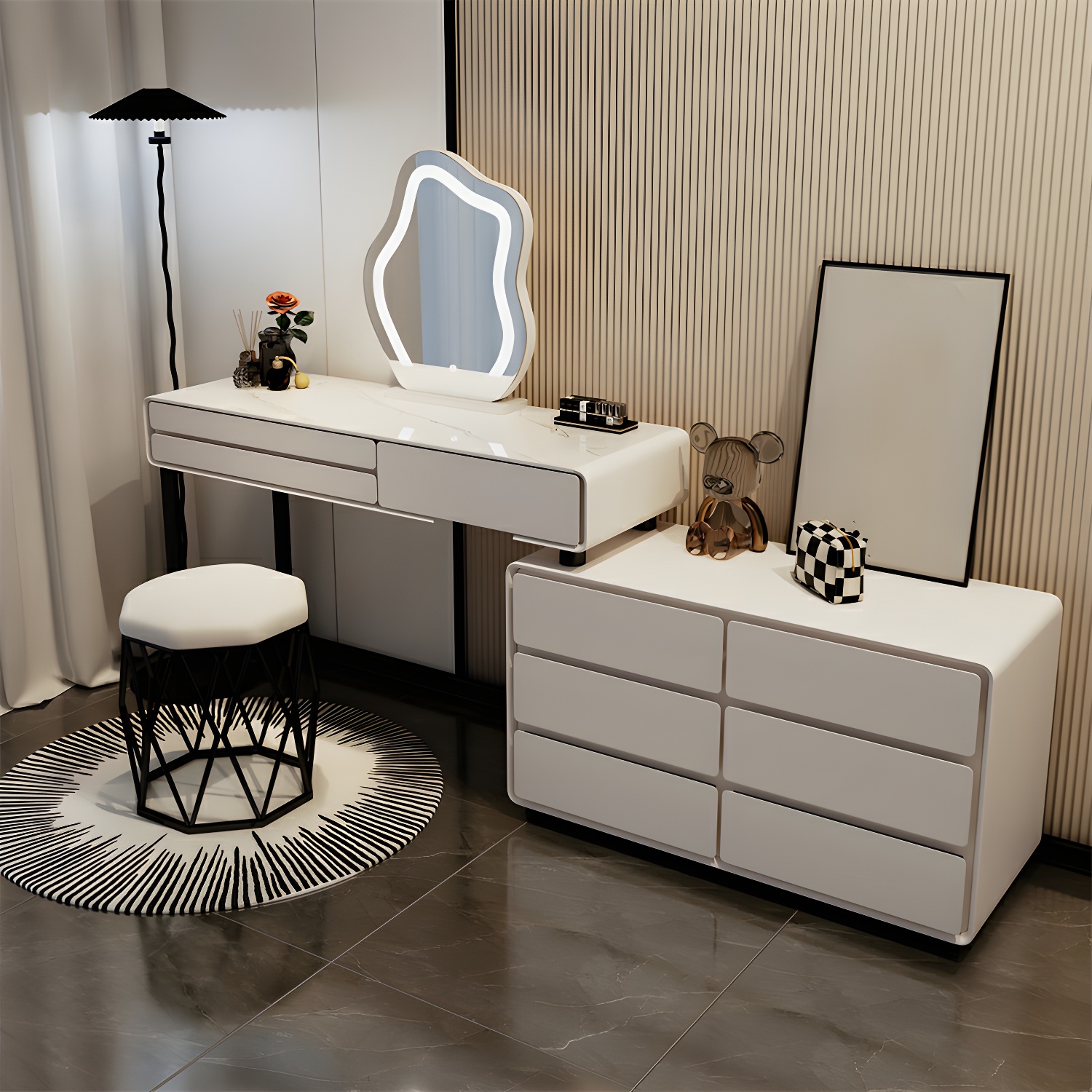 Modern Wooden Elegant White Makeup Vanity with Ample Storage