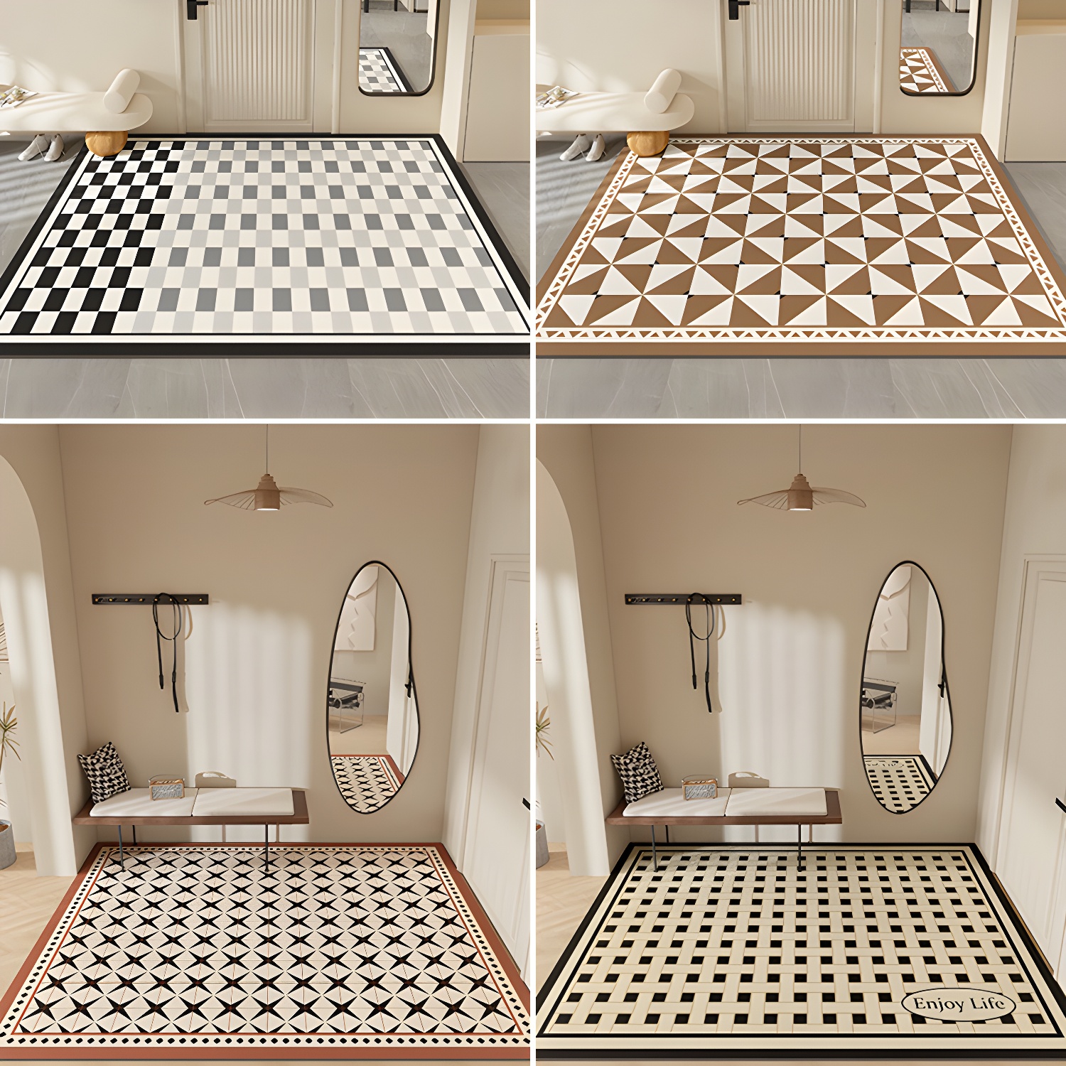 Modern Geometric Vinyl Area Rug with Anti-Slip Backing for Indoor Spaces
