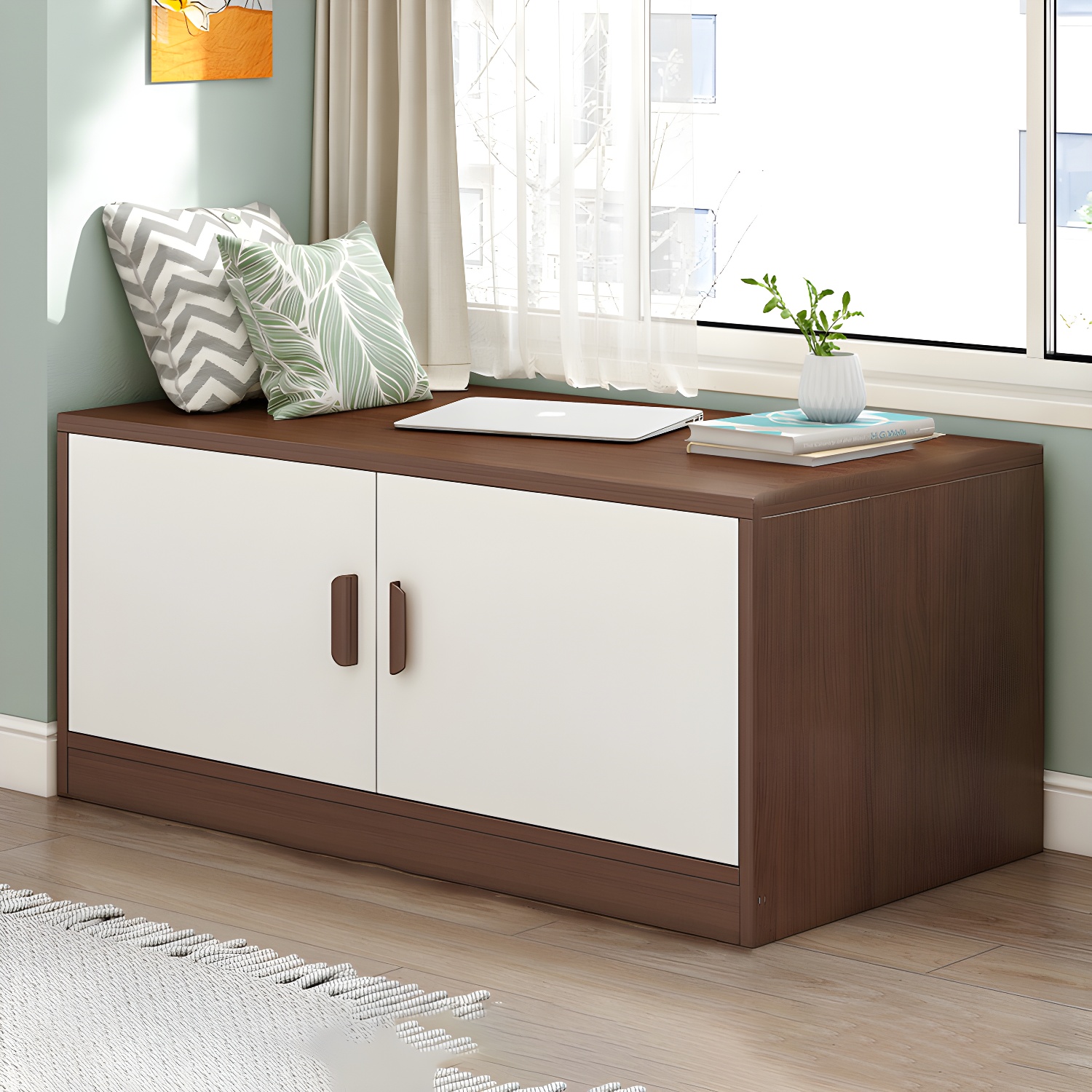 Modern Wood Double Dresser with Cabinet Included in Low Height Design for 35-40 Women