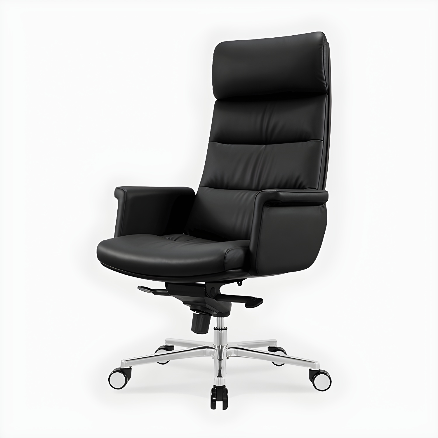 Contemporary Black Leather Office Chair with Adjustable Height