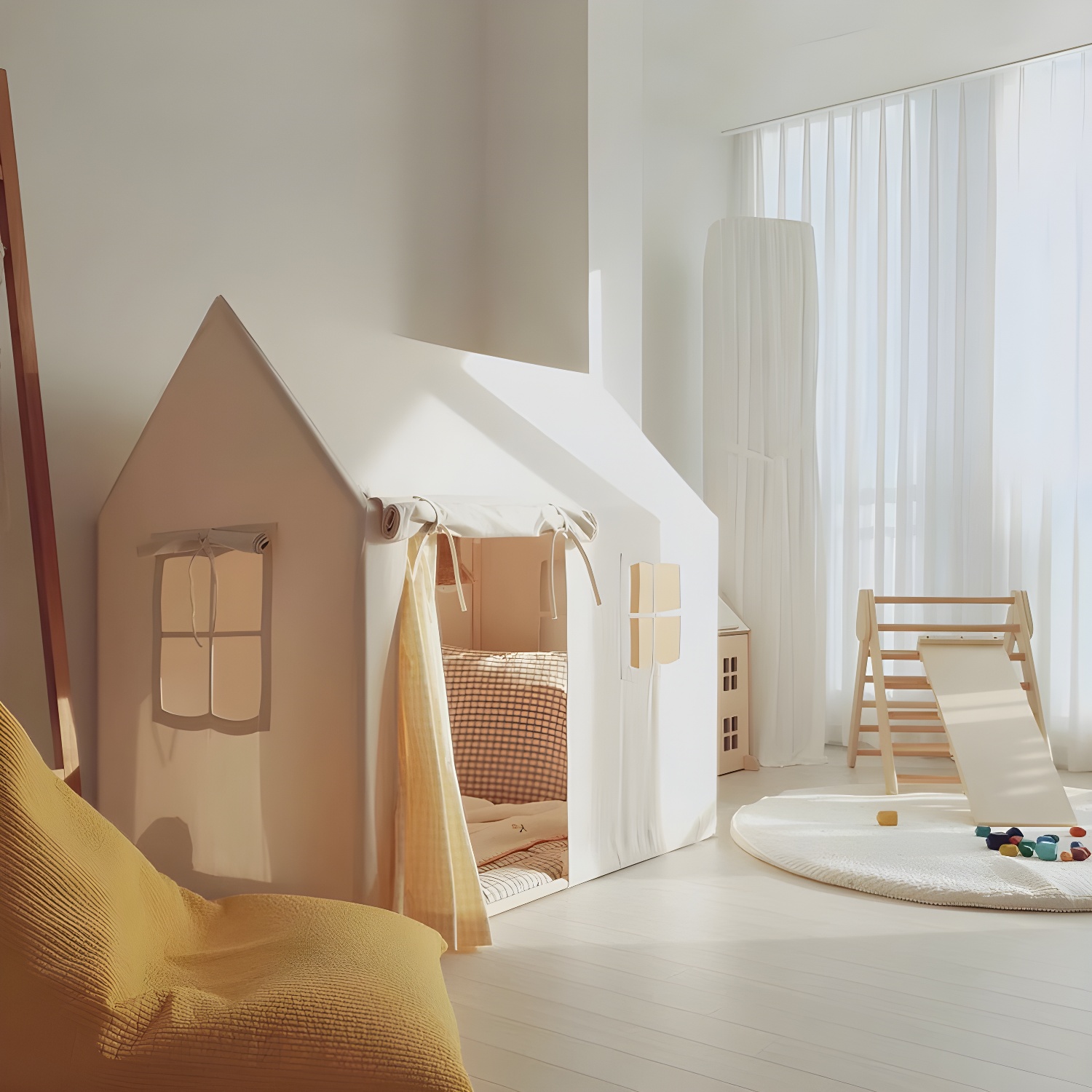 Fabulous Square Play Tent with Solid Colour Design and Multiple Windows for Creative Indoor Play