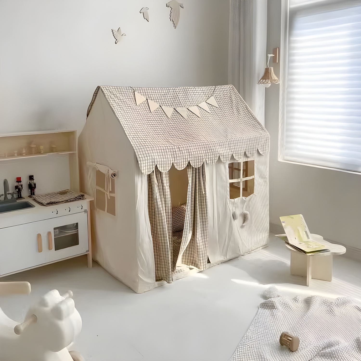 Enchanting Princess Fabric Play Tent with Windows and Lights for Indoor Play