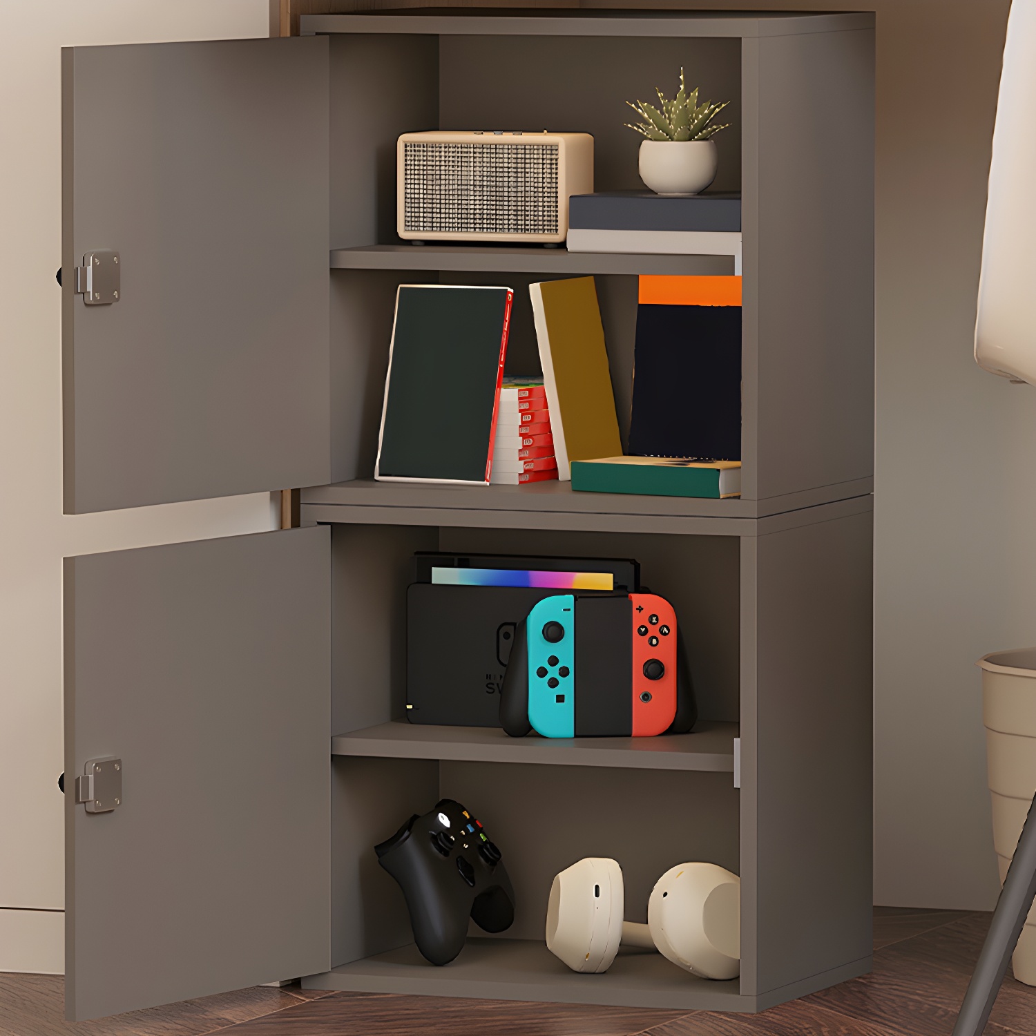 Modern Locking Vertical Filing Cabinet with Wood Construction & Key Lock