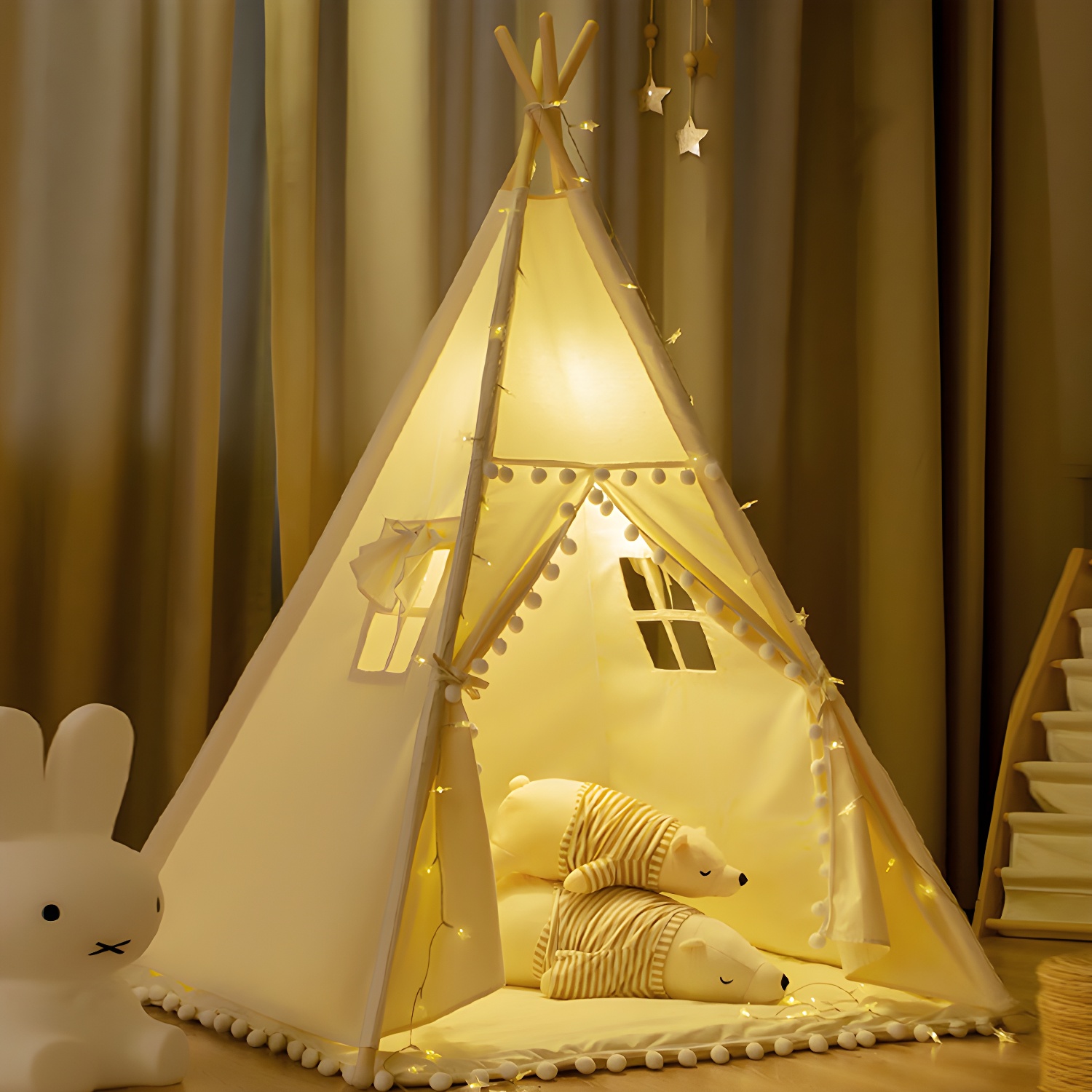 Modern Triangle Play Tent with Lights Included - Perfect for Indoor Play