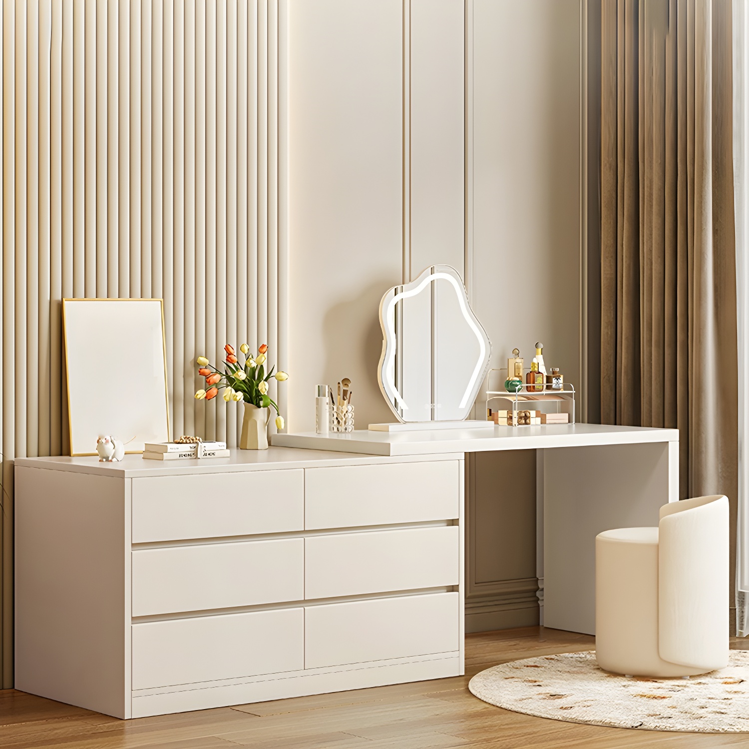 Modern Wood Makeup Vanity with Drawers & Soft Close Glides - 40x70cm