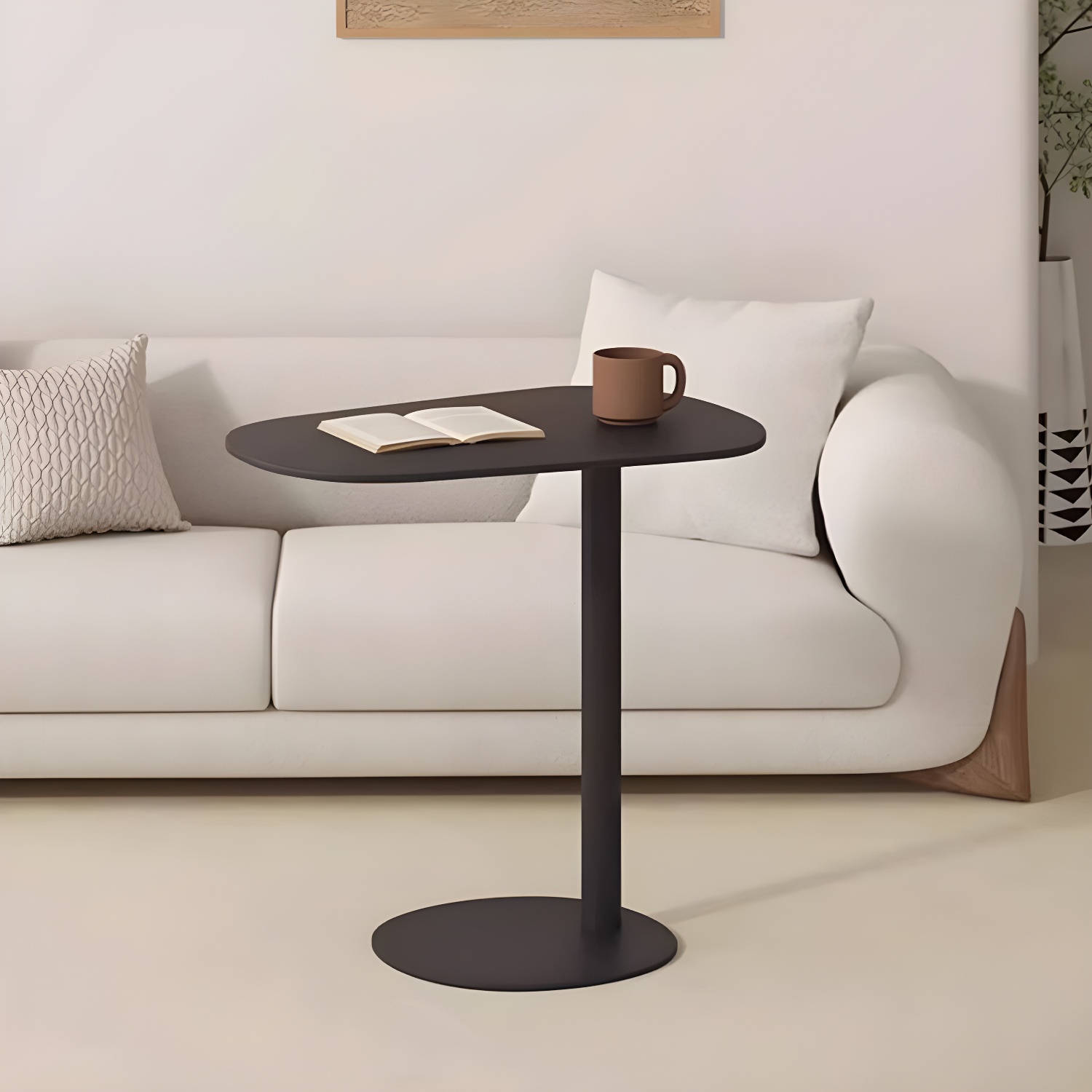 Minimalist Scandinavian End Table with Metal Top and C-Table Base in Standard Size