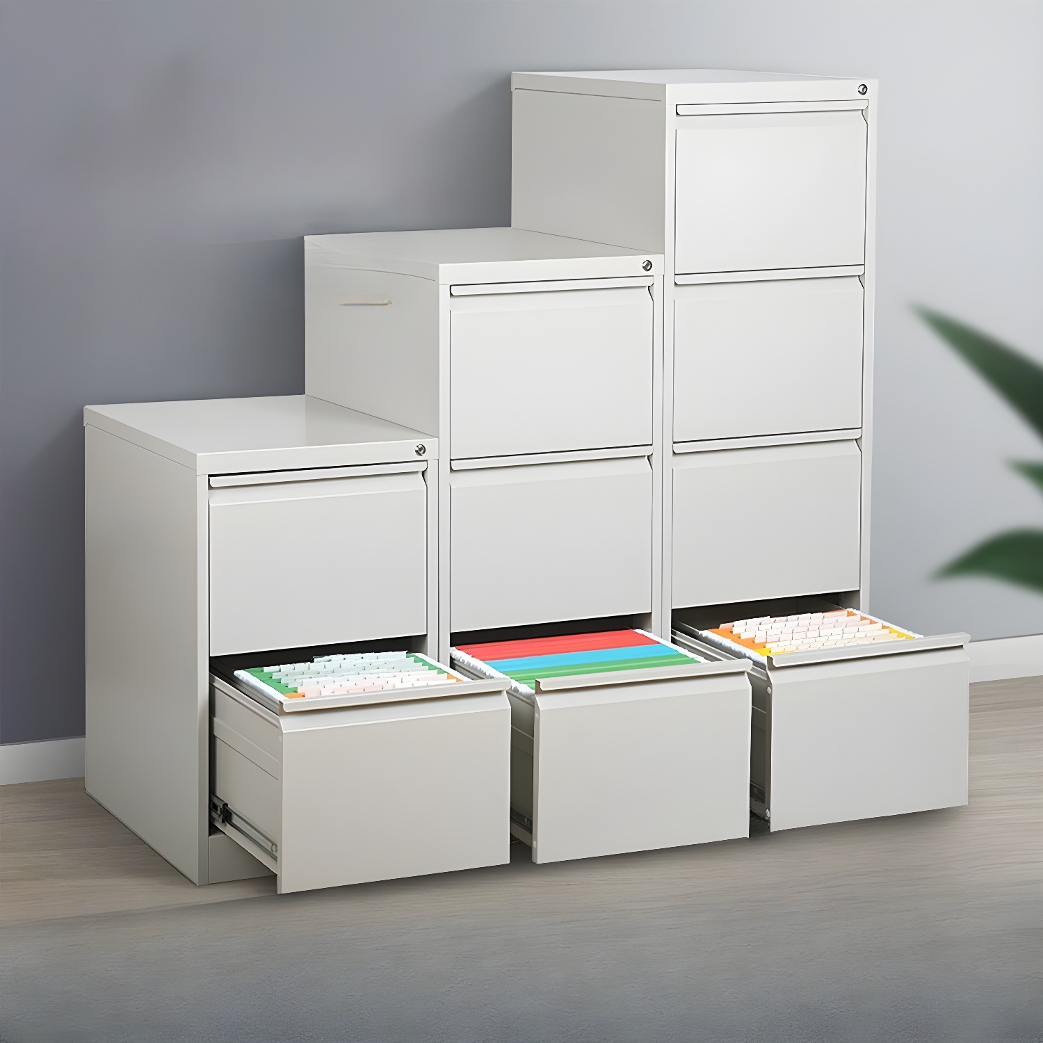 Modern Drawer White Steel Filing Cabinet with Key Lock & Self-Close Drawers