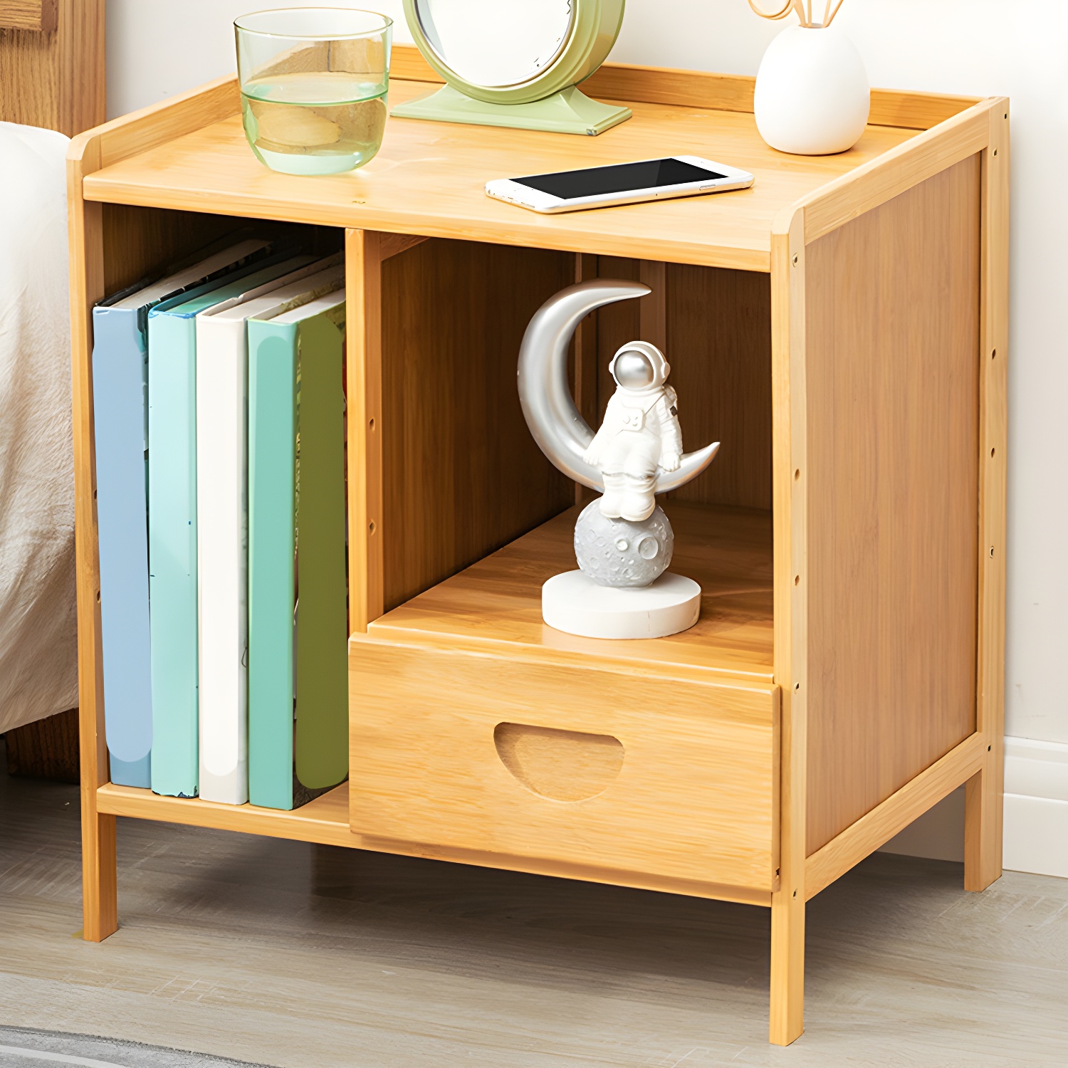 Stylish Modern Wood Nightstand with Drawer and Shelf Under 21 in