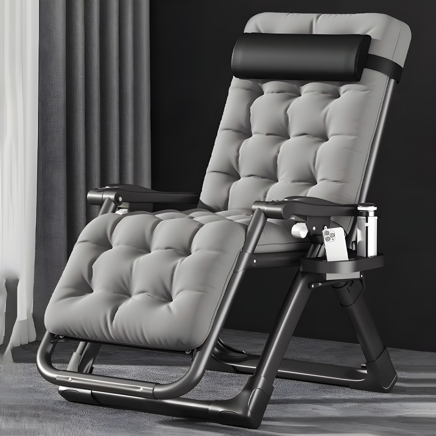 Modern Small Size Recliner with Metal Legs and Cupholder Storage