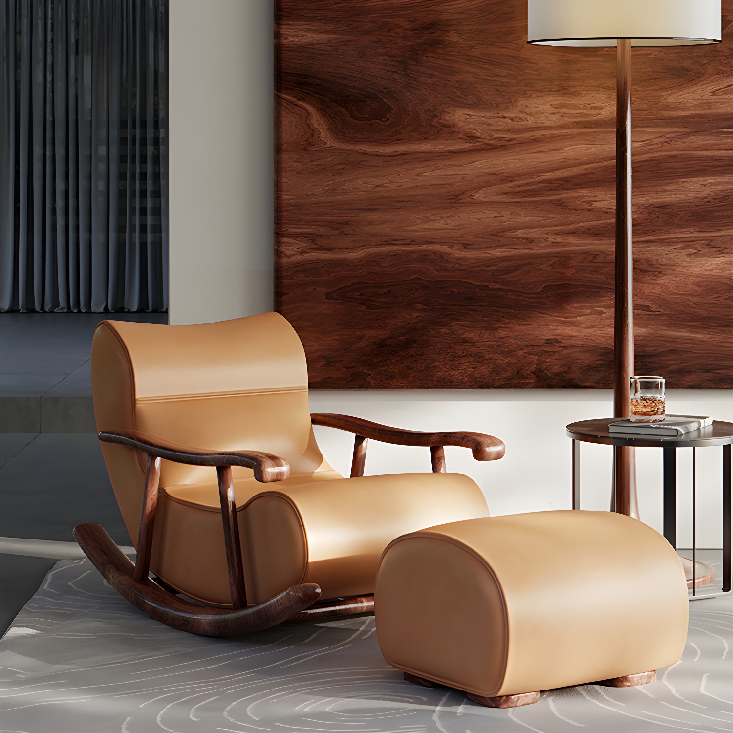 Elegant Upholstered Indoor Rocking Chair Traditional Style, Natural Wood Legs, Comfortable Seating