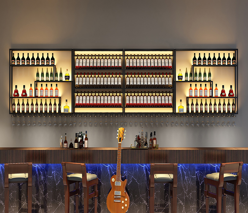 Black Industrial Wine Bottle & Glass Rack, Holds over 25 Bottles and Stemware, Floating Mount Design