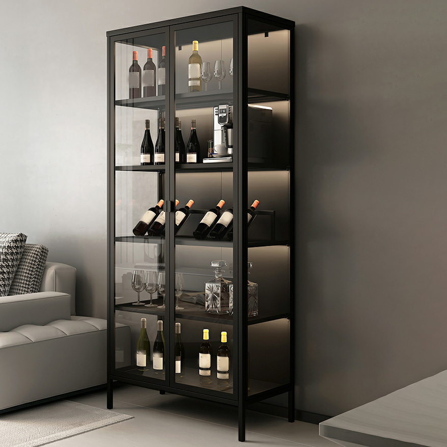 Old School Charcoal Curio Cabinet With Glass-panel Door, Adaptable Shelf and Illuminating