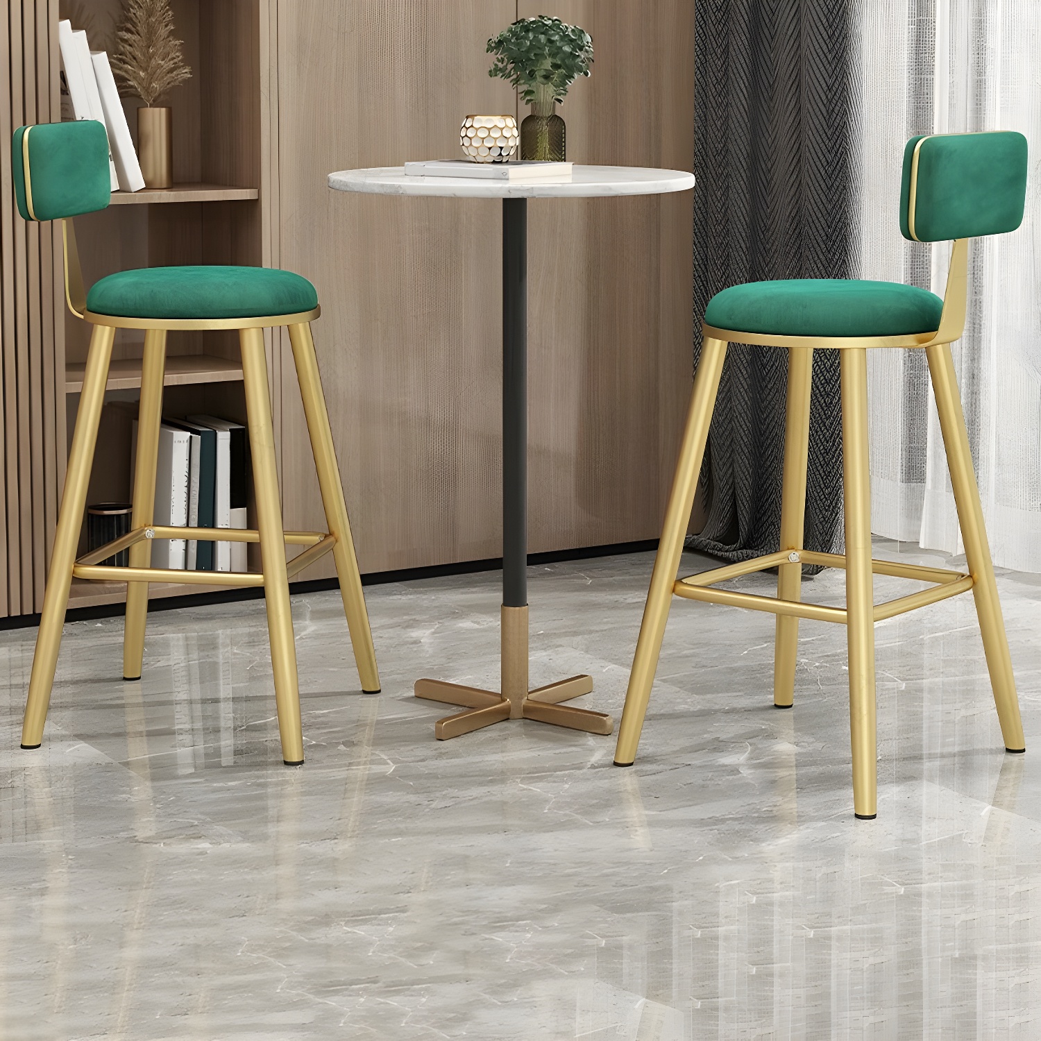 Elegant Gold Metal Glam Bar Stool with Upholstered Seat and Low Back