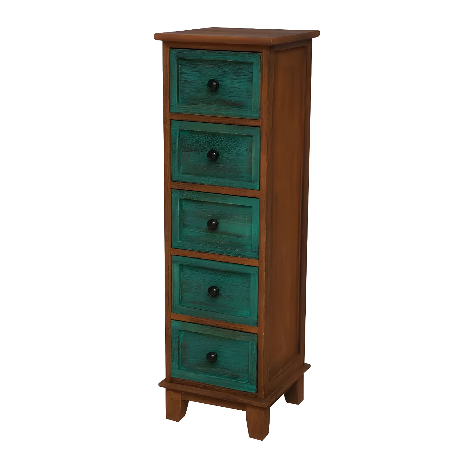 Elegant Solid Wood Vertical Dresser perfect for Lingerie with Drawers  Included, Size 30 x 30 x 97 cm, Colour Brown/ Green- OZ-Home-Hub
