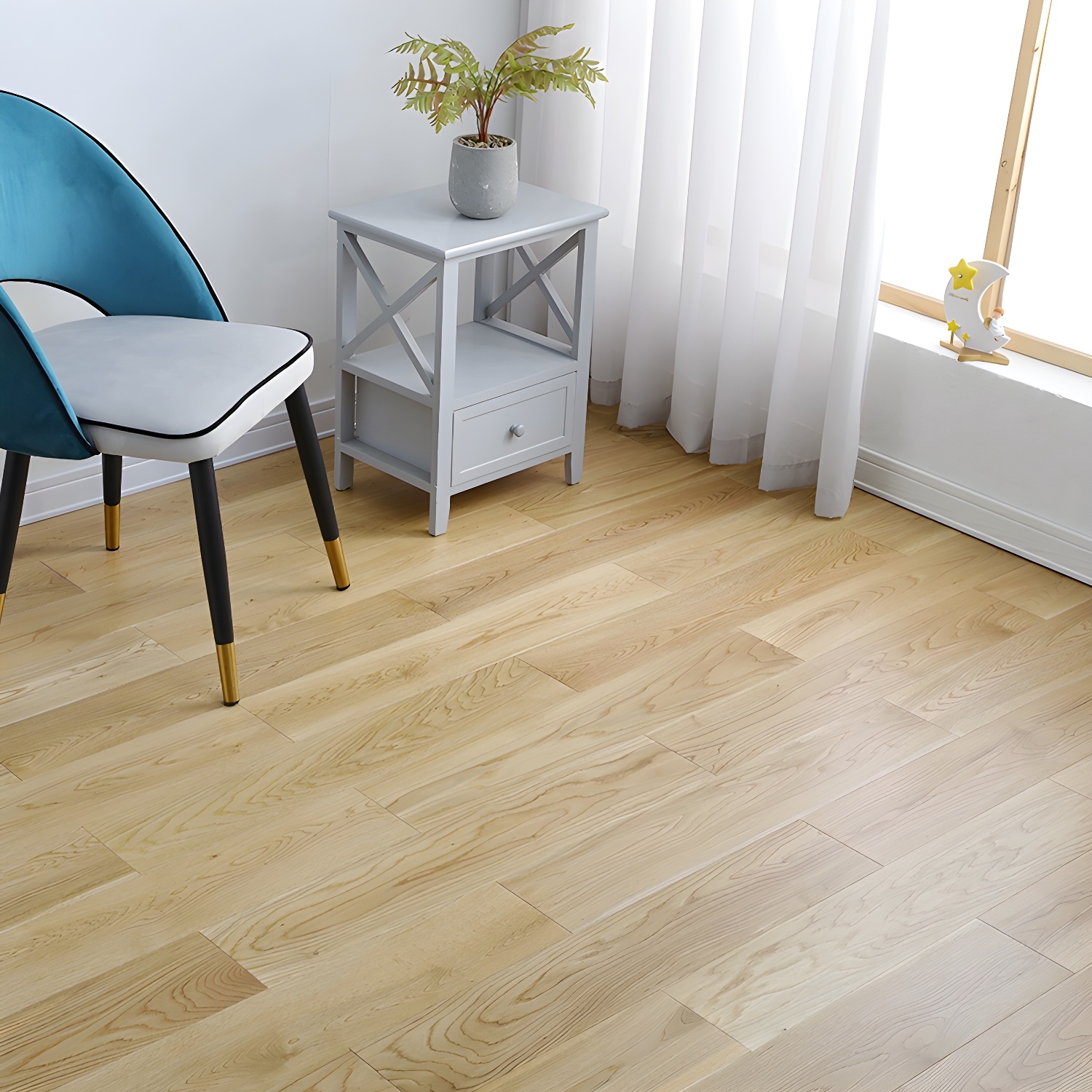 Beige Click-Lock Modern Oak Solid Wood Flooring with Wire Brushed Light Wood Surface