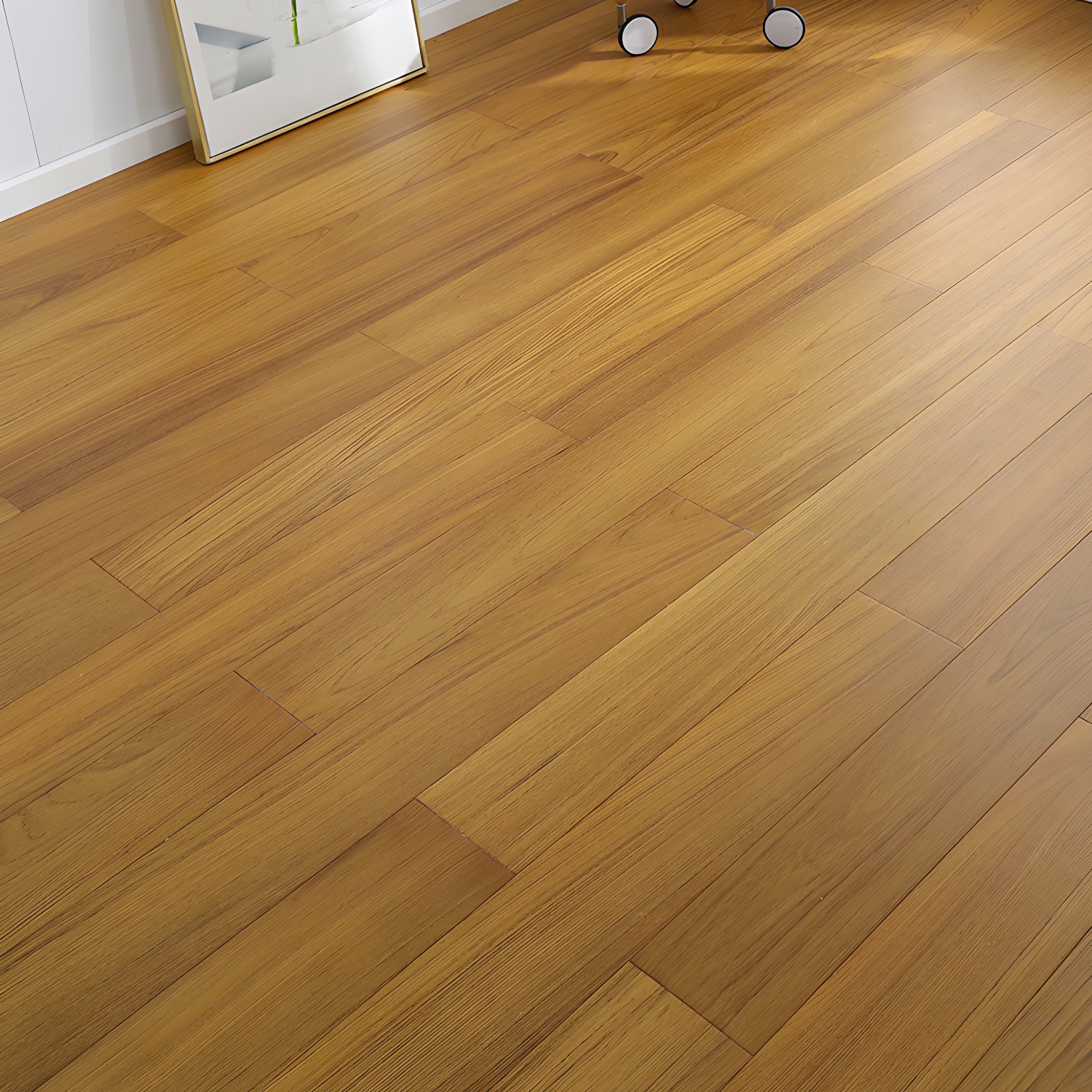 Modern Teak Hardwood Flooring with Wire Brushed Surface for a Medium Wood Tone and Matte Finish