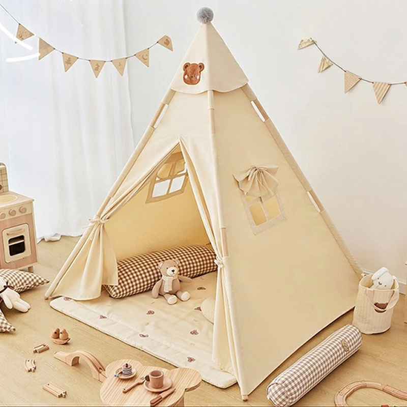White Triangular Play Tent for 35-40 Women with 2 Windows and Included Lights - Modern Theme
